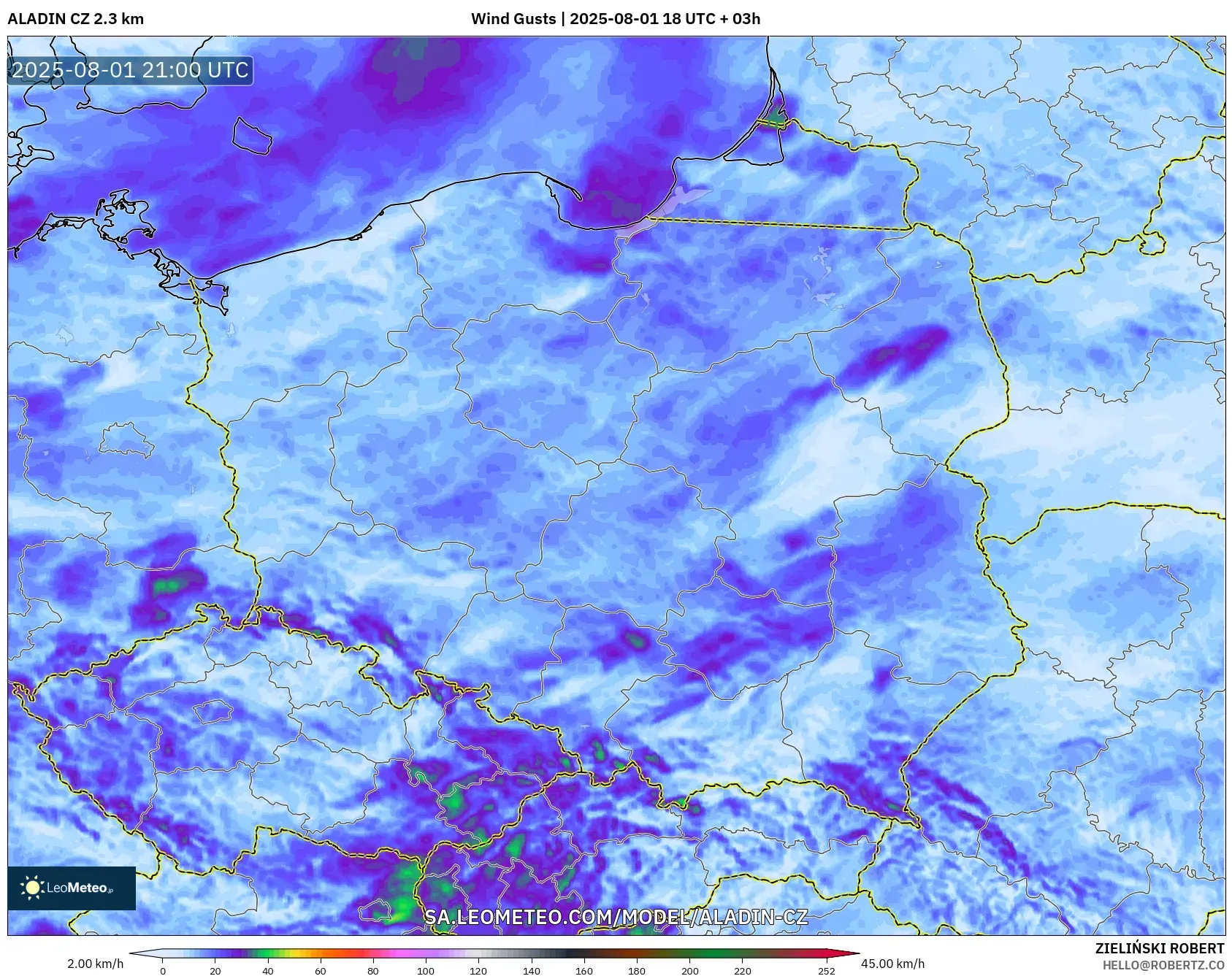 ALADIN CZ 2.3 km model - Poland, Wind Gusts ALADIN CZ 2.3 km model - Poland, Wind Gusts