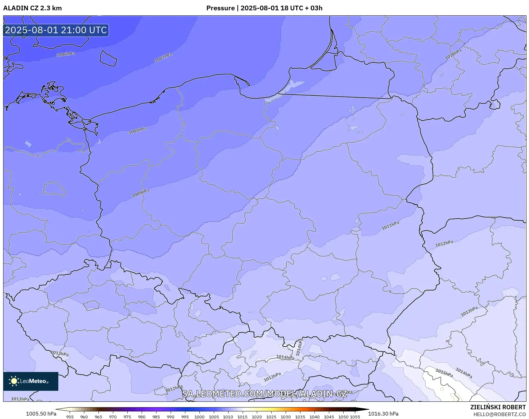 ALADIN CZ 2.3 km model - Poland, Pressure