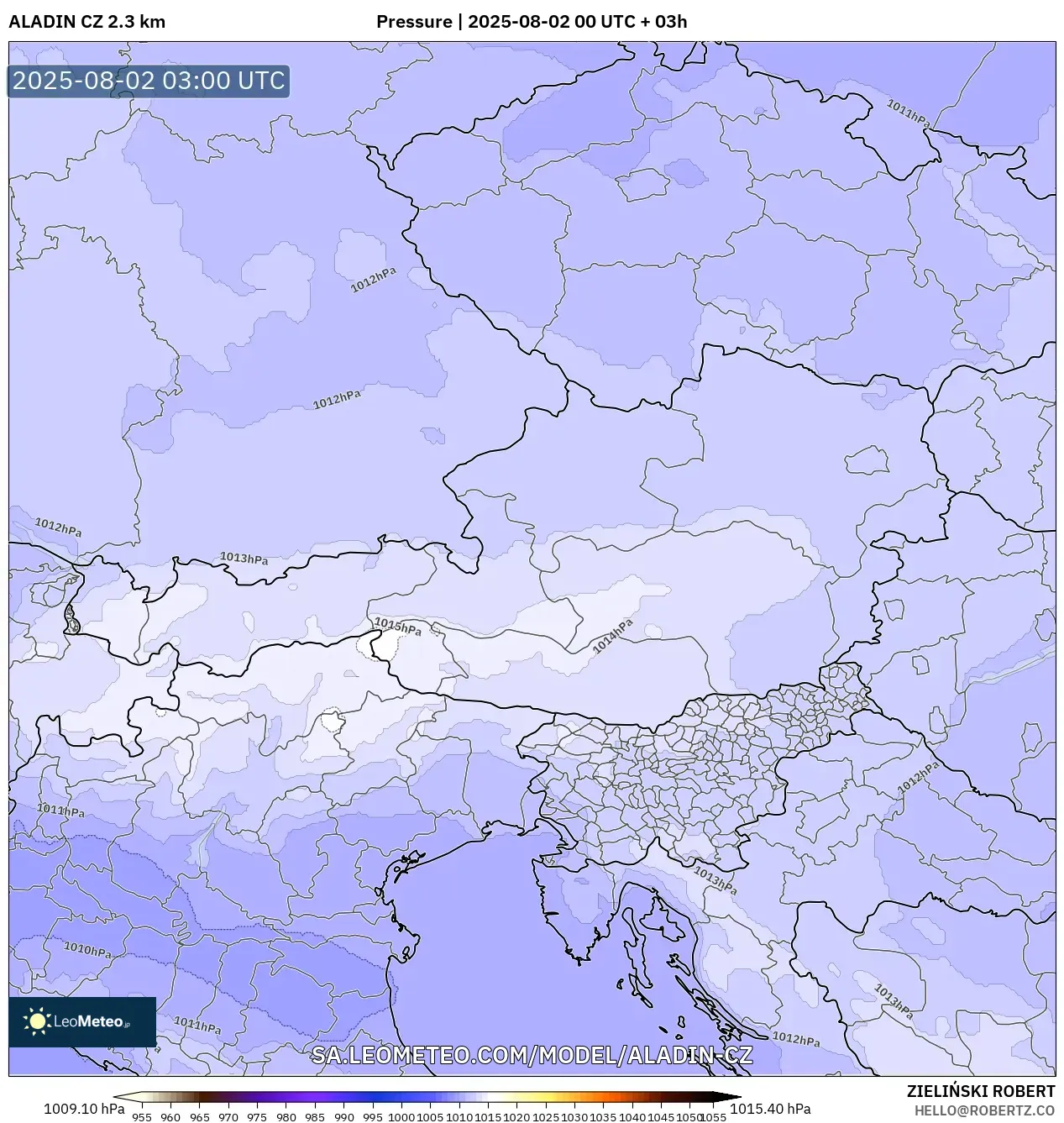 ALADIN CZ 2.3 km model - Austria, Pressure ALADIN CZ 2.3 km model - Austria, Pressure