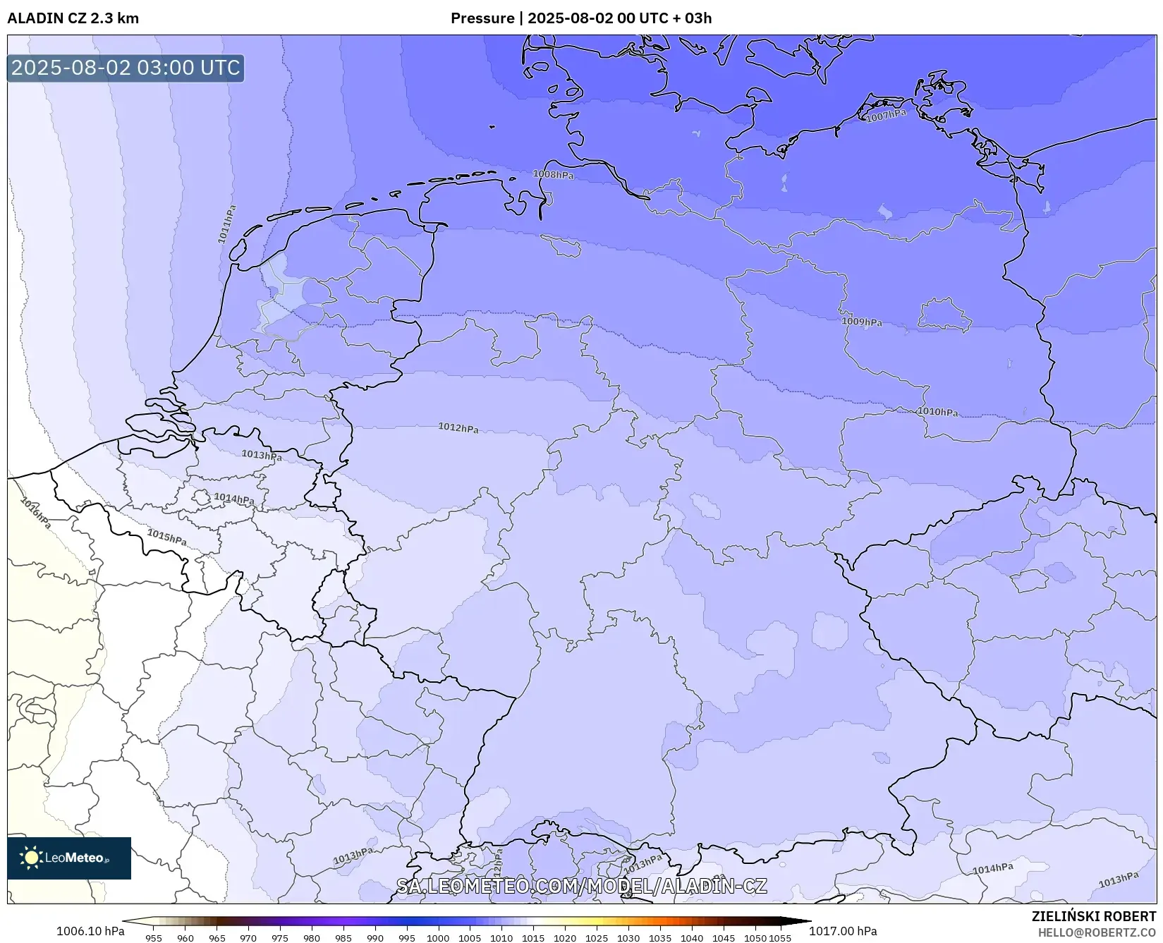ALADIN CZ 2.3 km model - Germany, Pressure ALADIN CZ 2.3 km model - Germany, Pressure