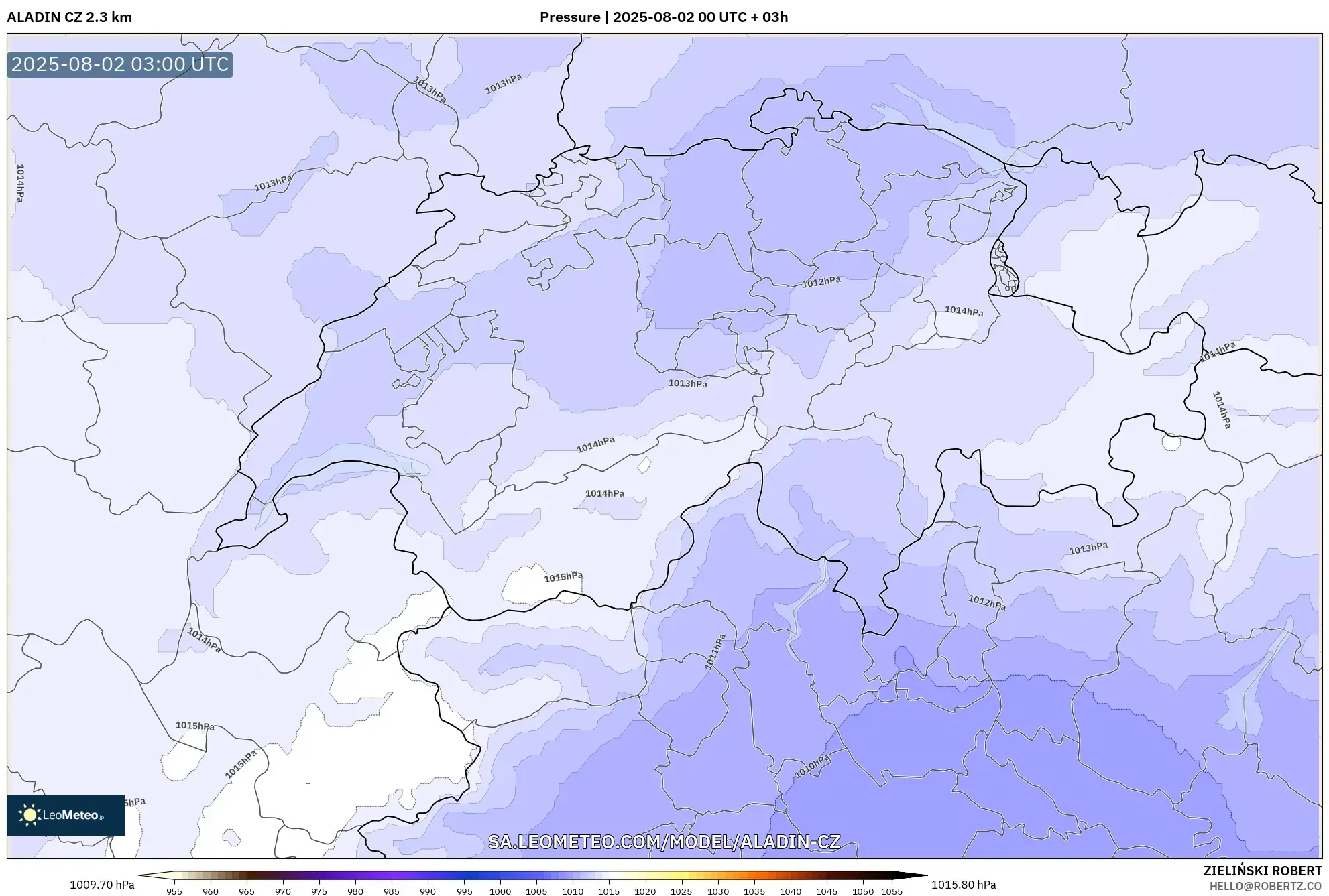 ALADIN CZ 2.3 km model - Switzerland, Pressure ALADIN CZ 2.3 km model - Switzerland, Pressure