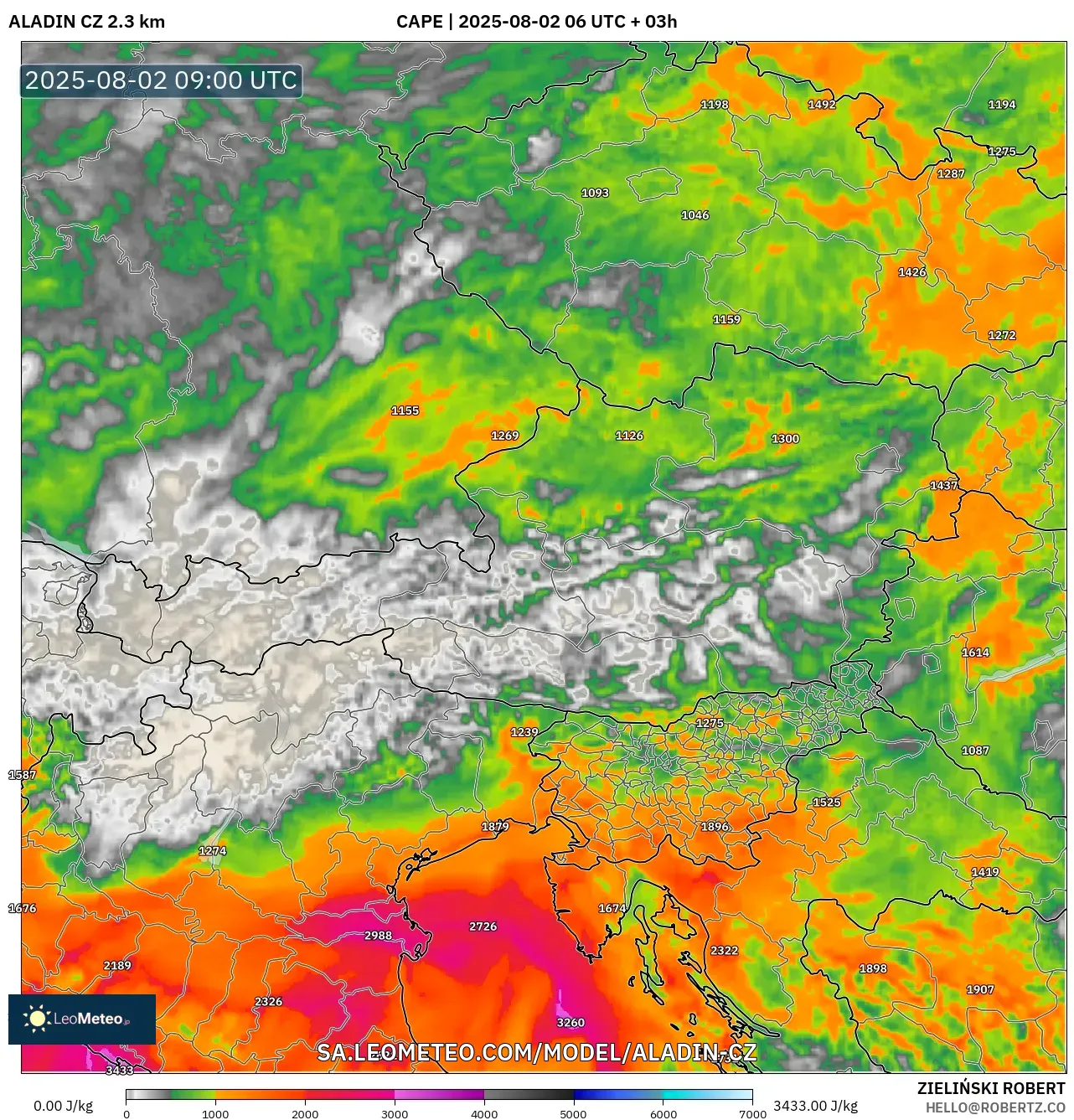 ALADIN CZ 2.3 km model - Austria, CAPE