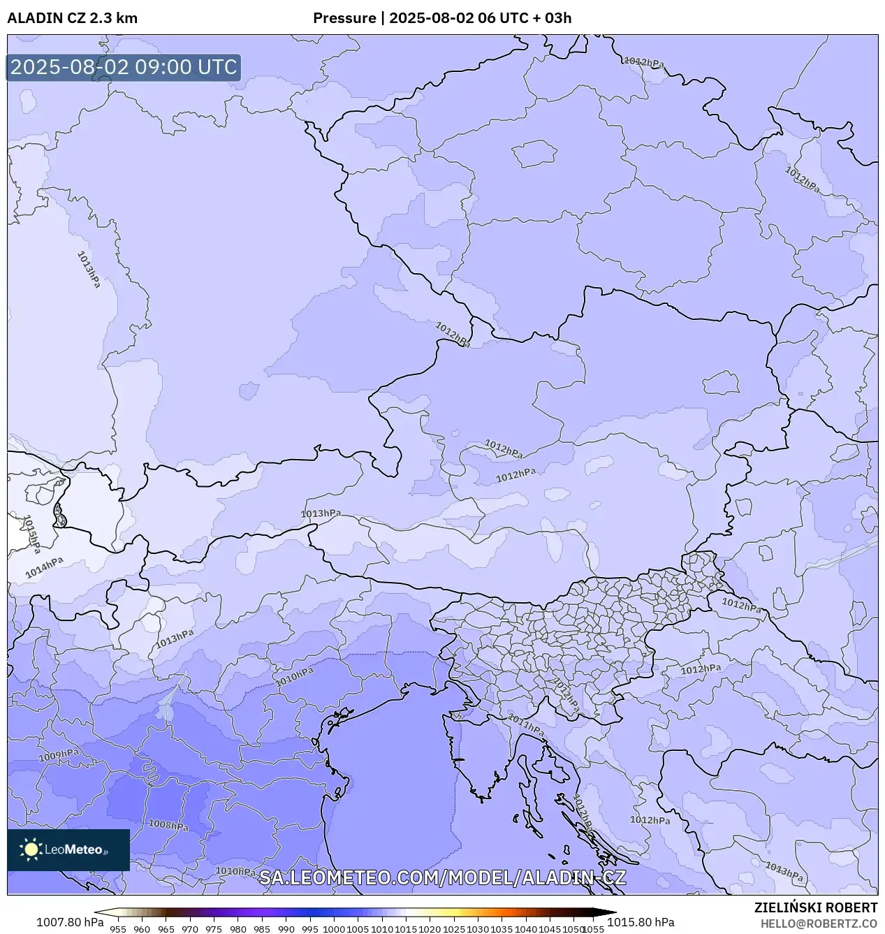 ALADIN CZ 2.3 km model - Austria, Tekanan