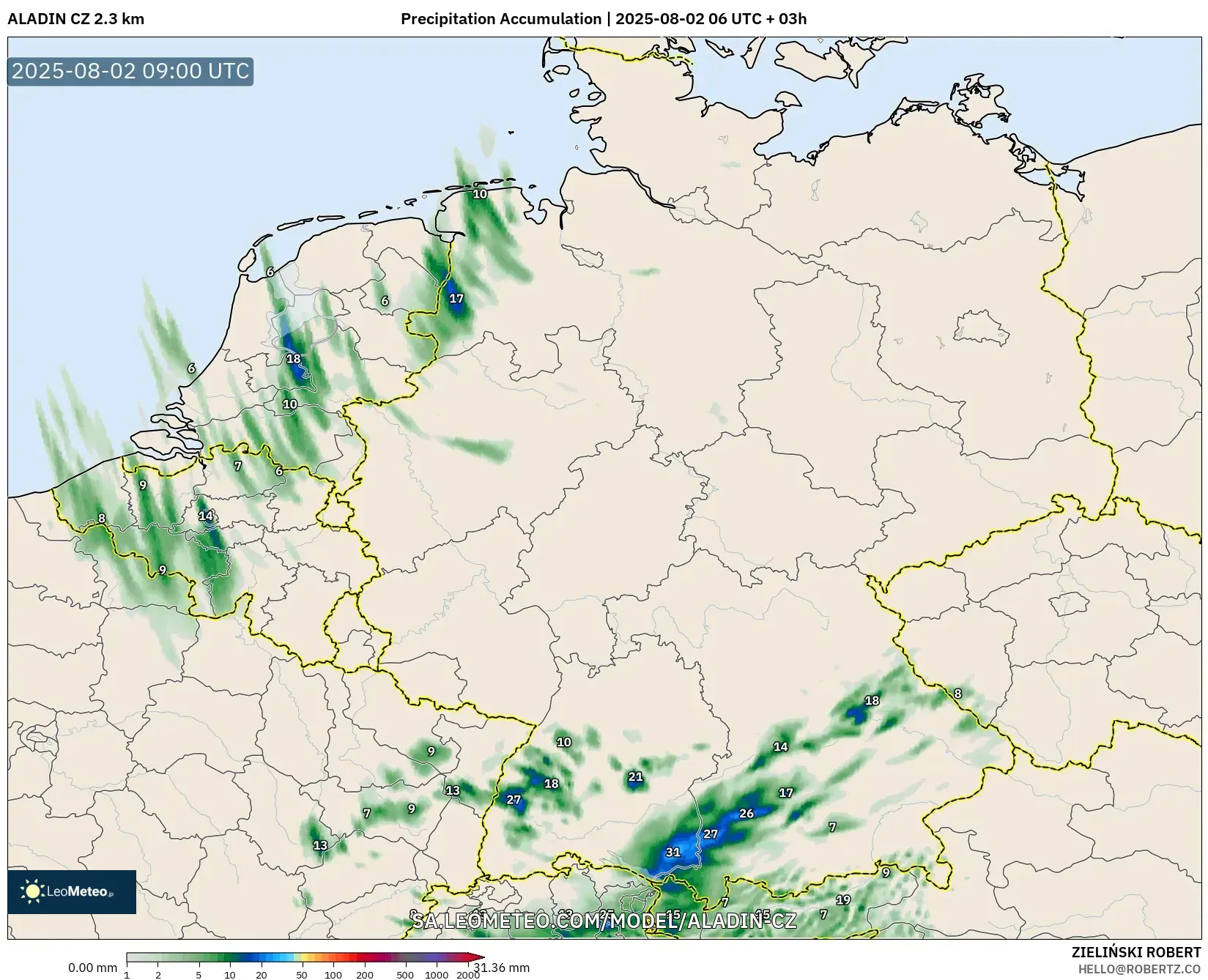 ALADIN CZ 2.3 km model - Jerman, Akumulasi Curah Hujan ALADIN CZ 2.3 km model - Jerman, Akumulasi Curah Hujan