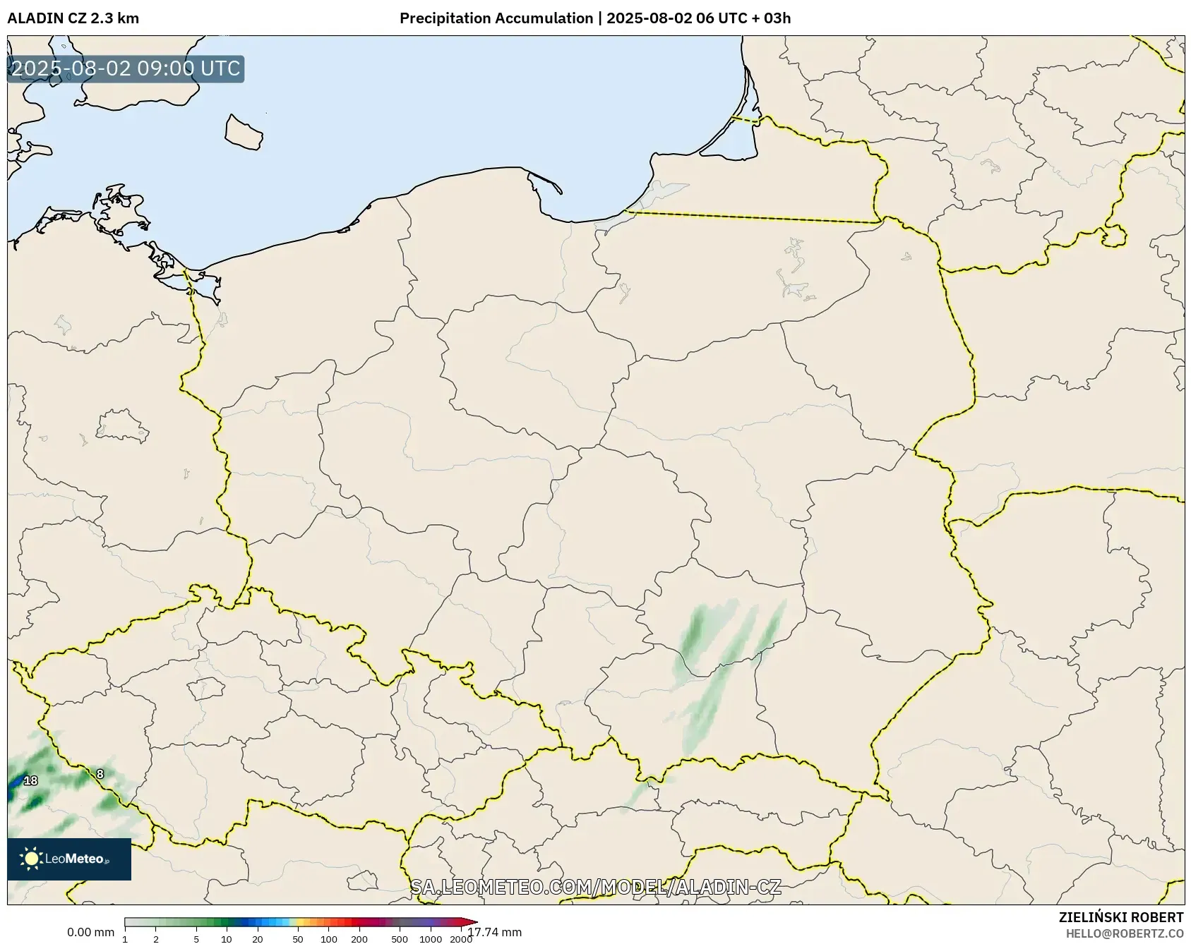 ALADIN CZ 2.3 km model - Poland, Pengumpulan Hujan ALADIN CZ 2.3 km model - Poland, Pengumpulan Hujan
