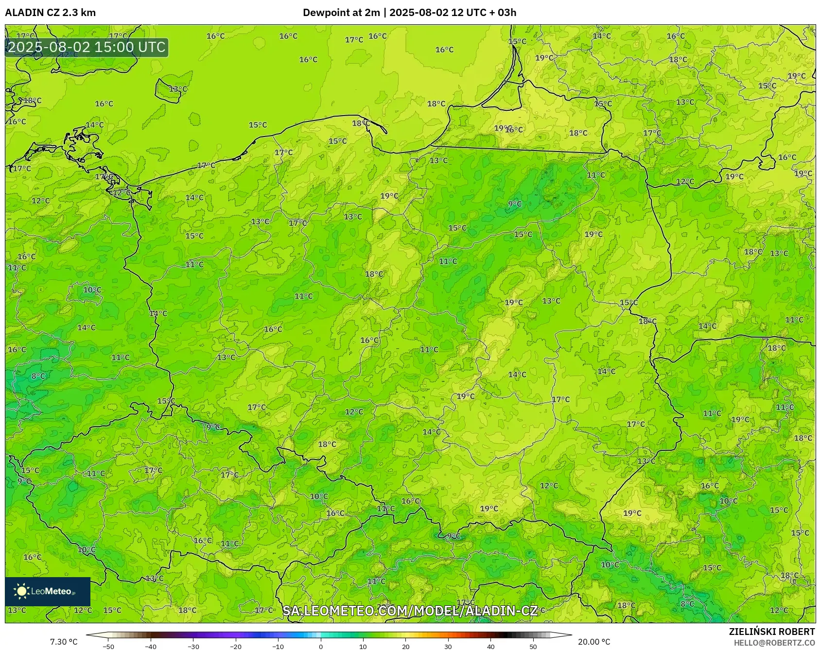 ALADIN CZ 2.3 km model - Poland, Takat Embun 2 m