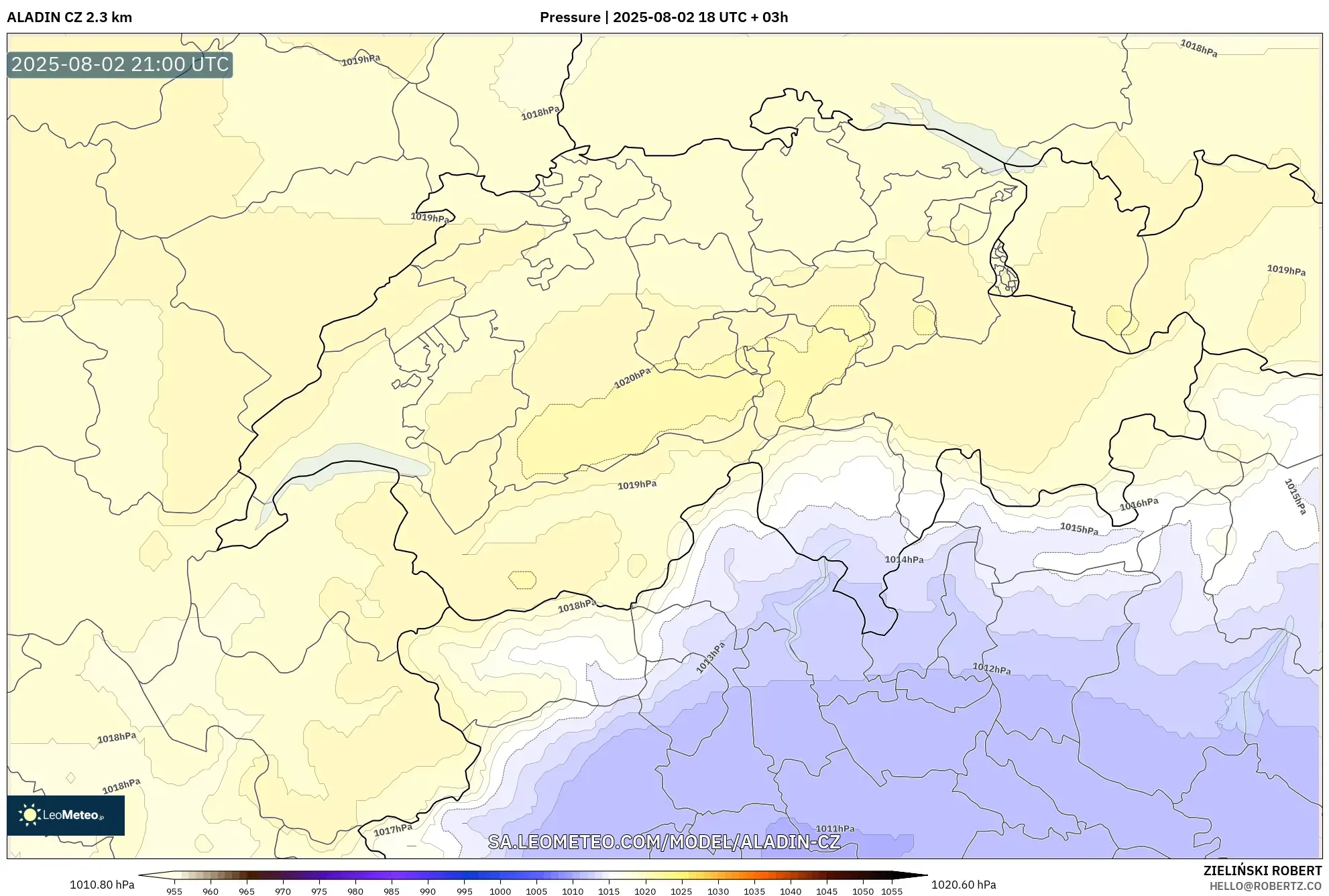 ALADIN CZ 2.3 km model - Switzerland, Tekanan
