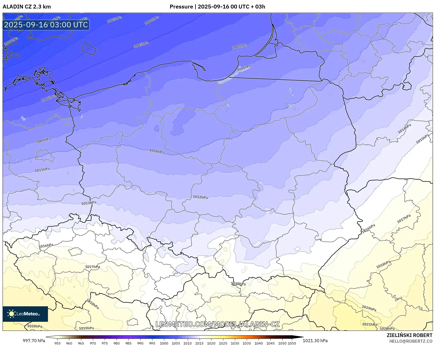 ALADIN CZ 2.3 km model - Poland, Pressure ALADIN CZ 2.3 km model - Poland, Pressure