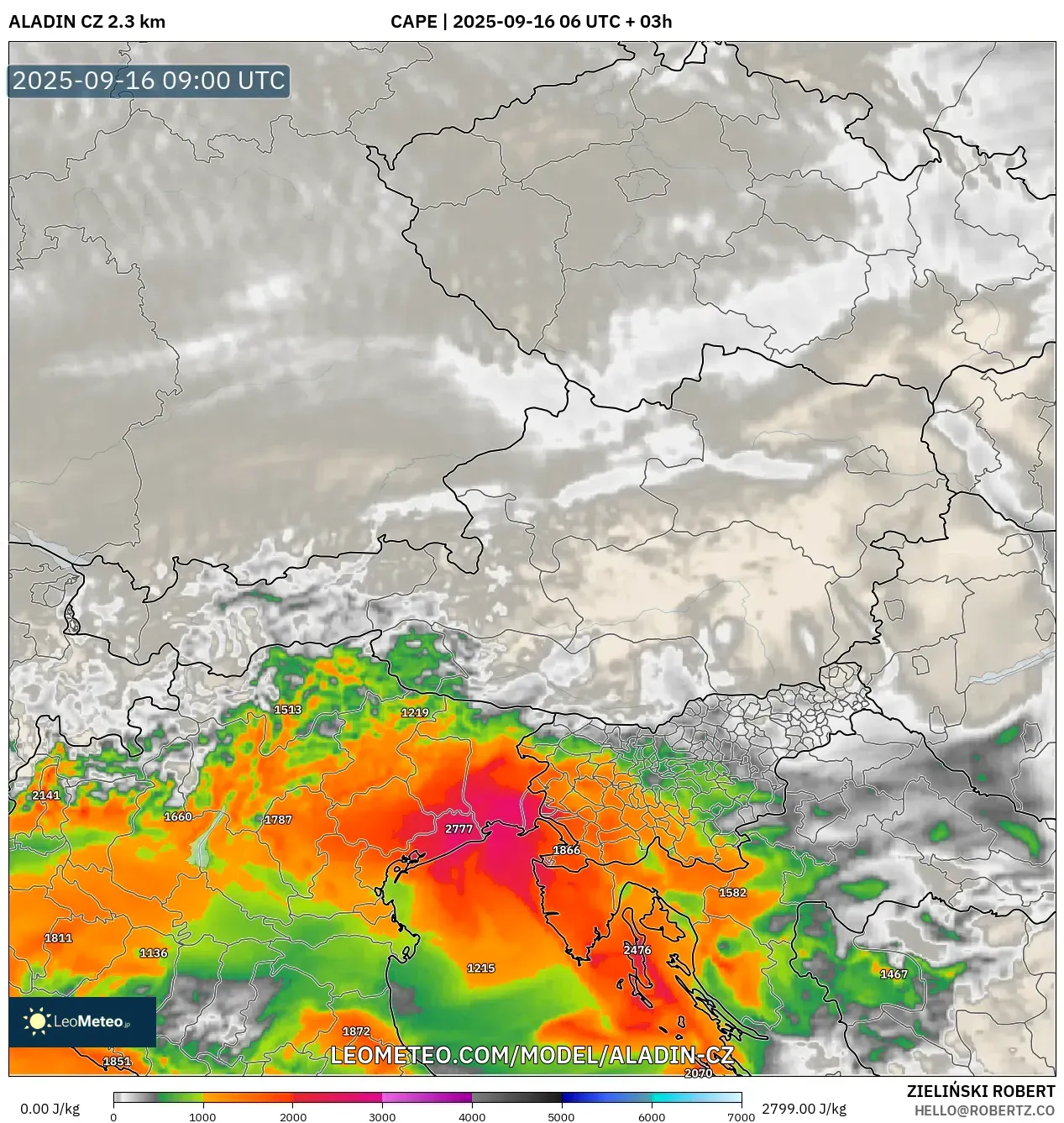 ALADIN CZ 2.3 km model - Austria, CAPE