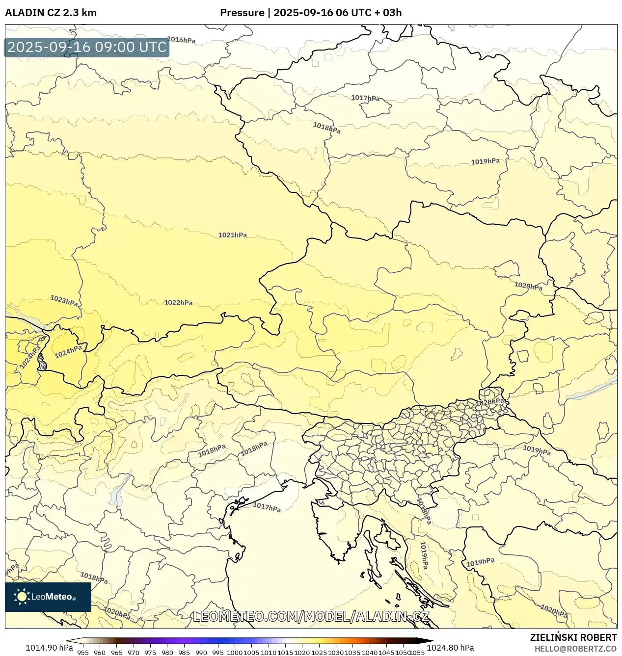 ALADIN CZ 2.3 km model - Austria, Pressure