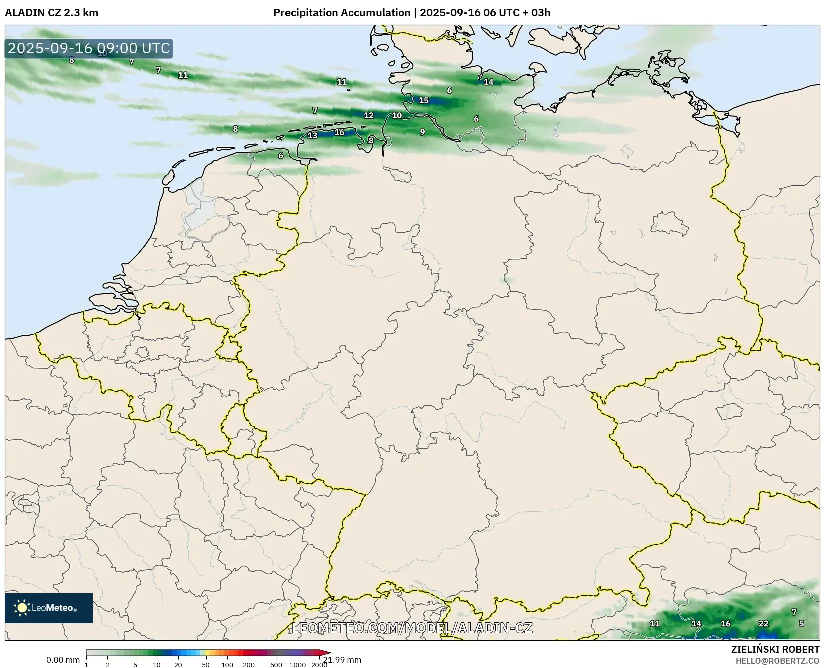 ALADIN CZ 2.3 km model - Germany, Precipitation Accumulation