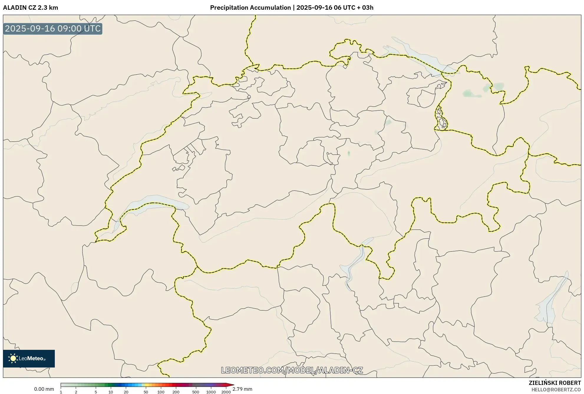 ALADIN CZ 2.3 km model - Switzerland, Precipitation Accumulation