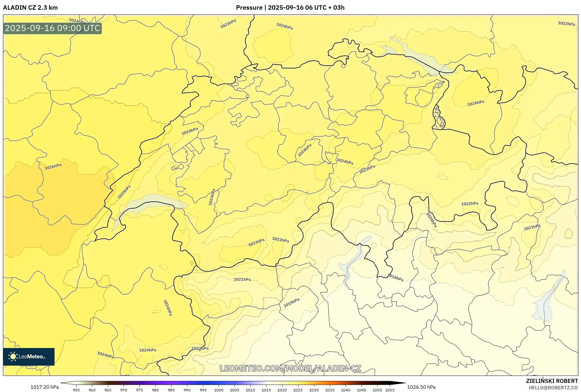 ALADIN CZ 2.3 km model - Switzerland, Pressure