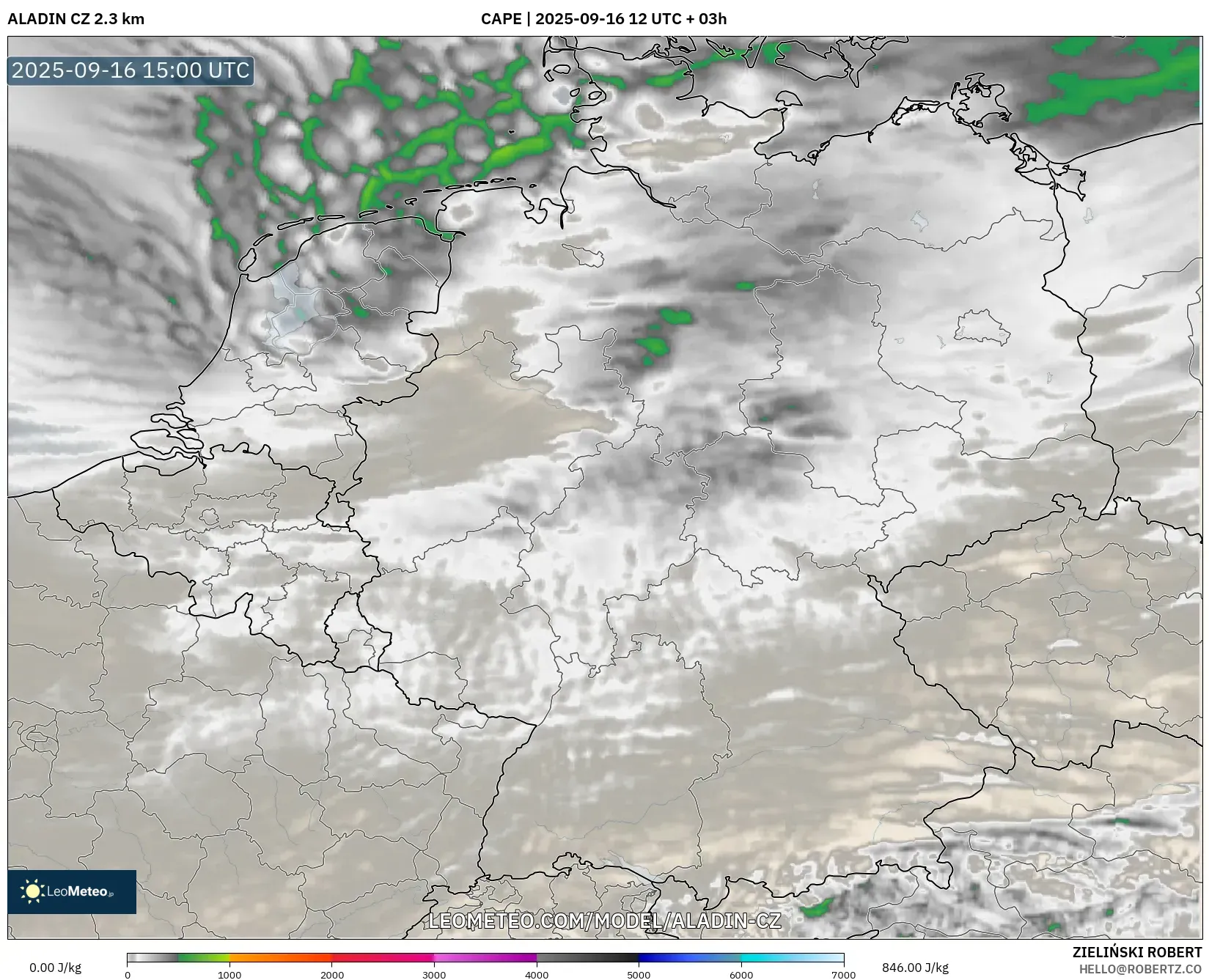 ALADIN CZ 2.3 km model - Germany, CAPE