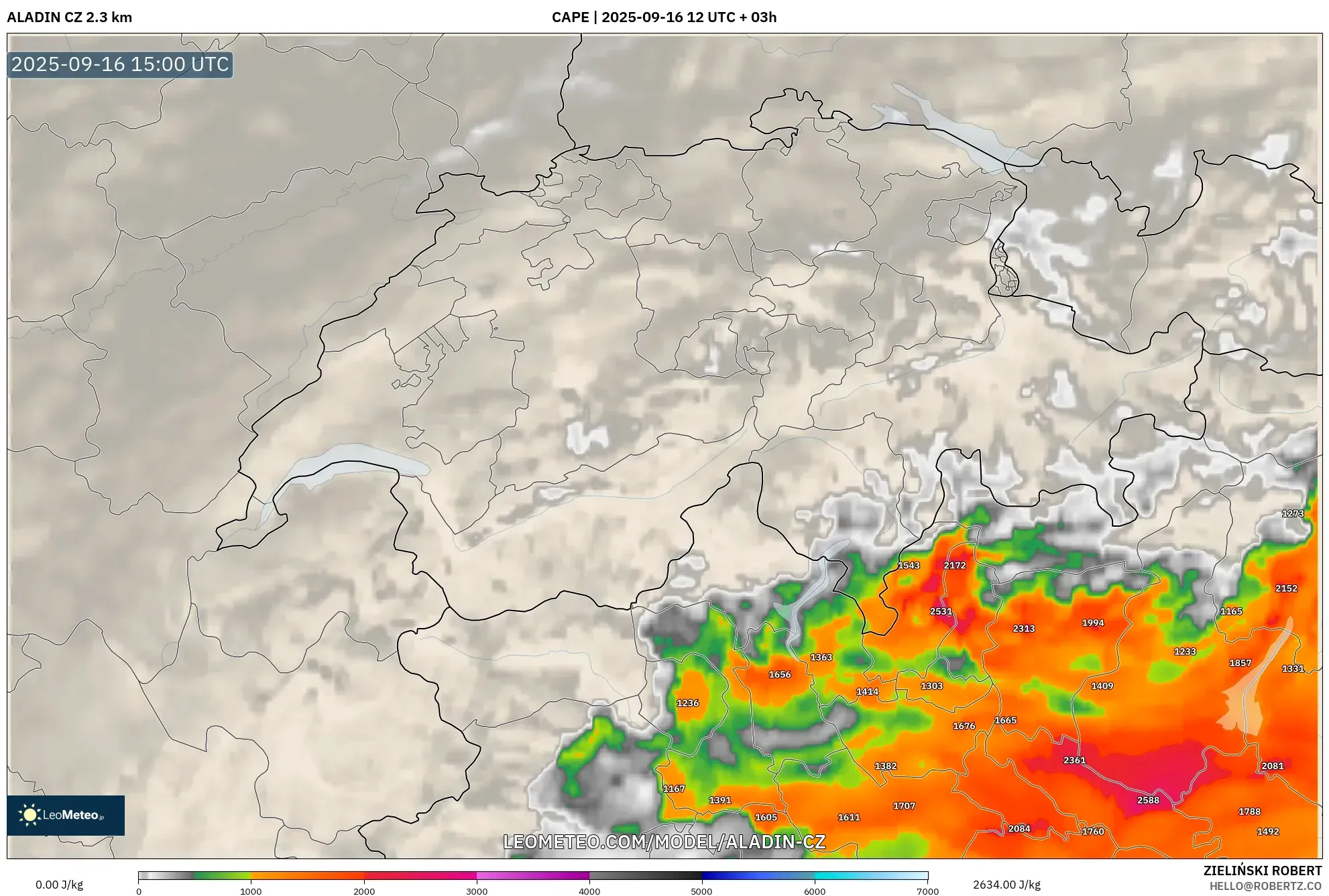 ALADIN CZ 2.3 km model - Switzerland, CAPE
