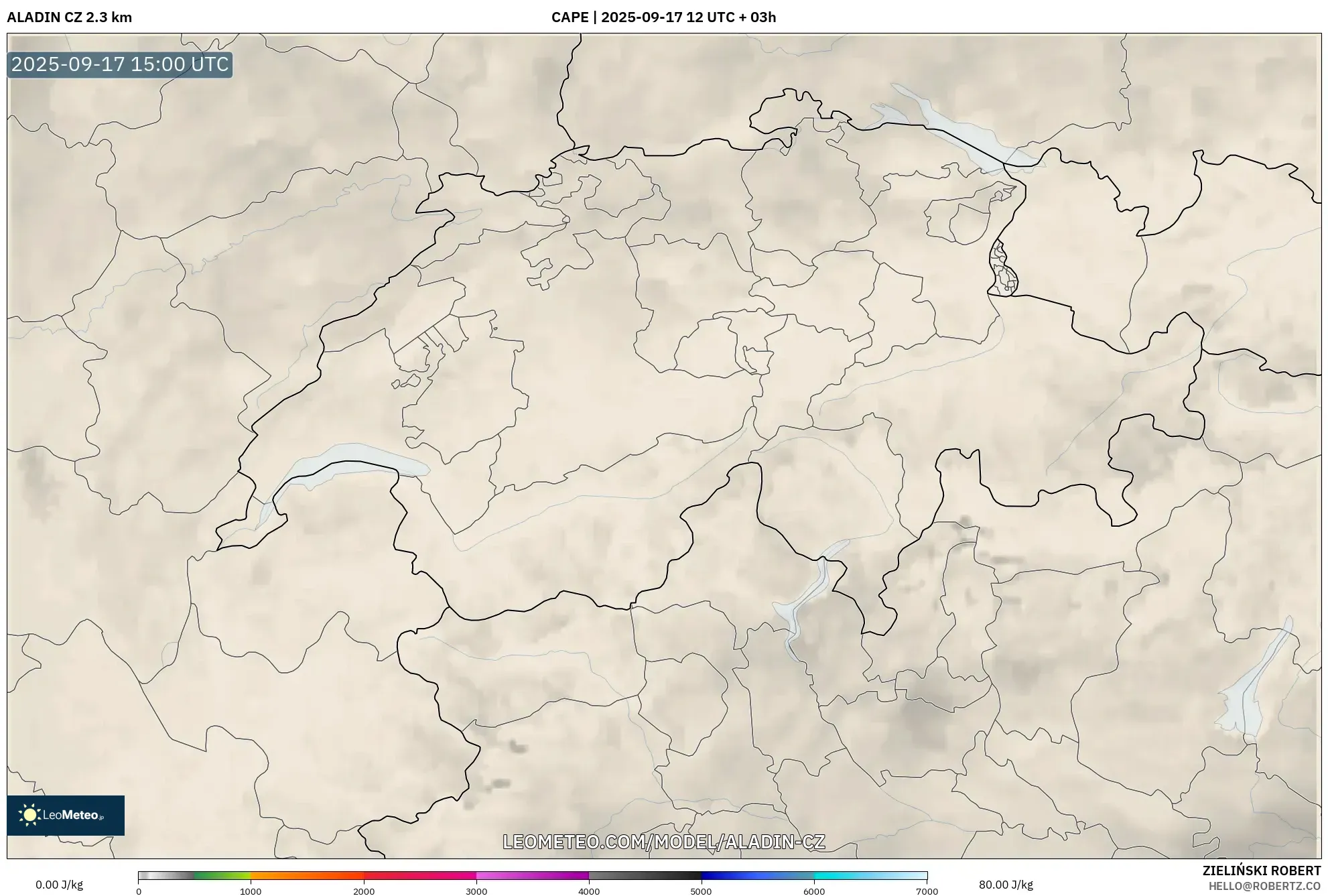 ALADIN CZ 2.3 km model - Switzerland, CAPE