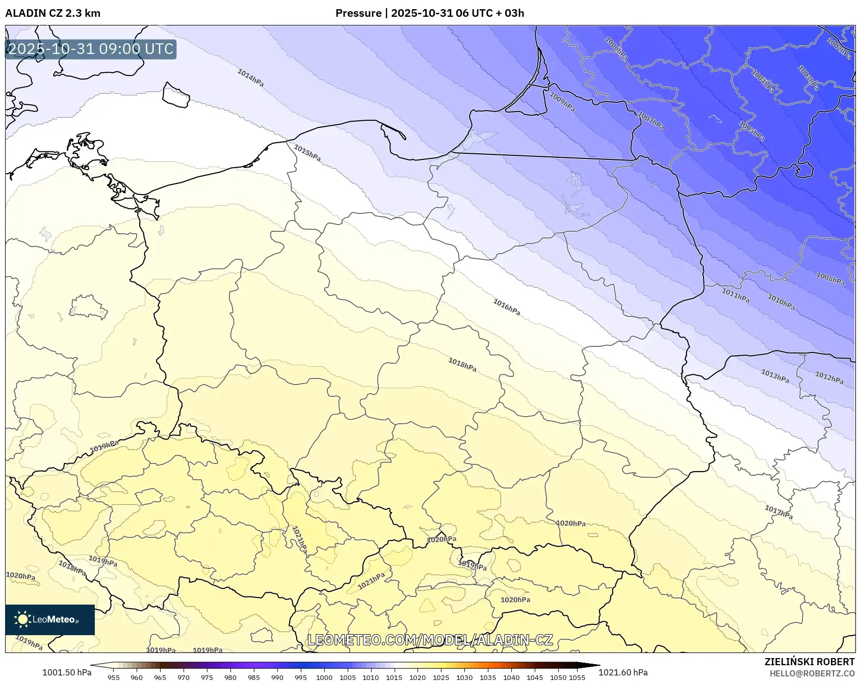 ALADIN CZ 2.3 km model - Poland, Pressure ALADIN CZ 2.3 km model - Poland, Pressure