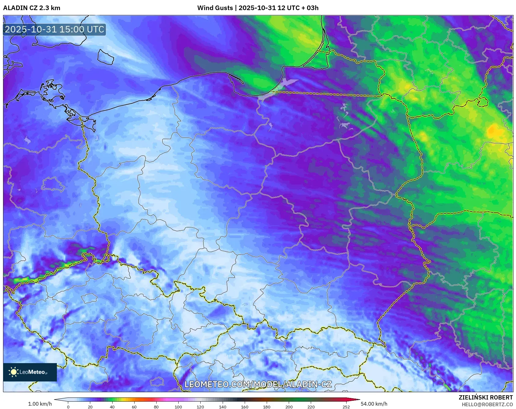 ALADIN CZ 2.3 km model - Poland, Wind Gusts ALADIN CZ 2.3 km model - Poland, Wind Gusts