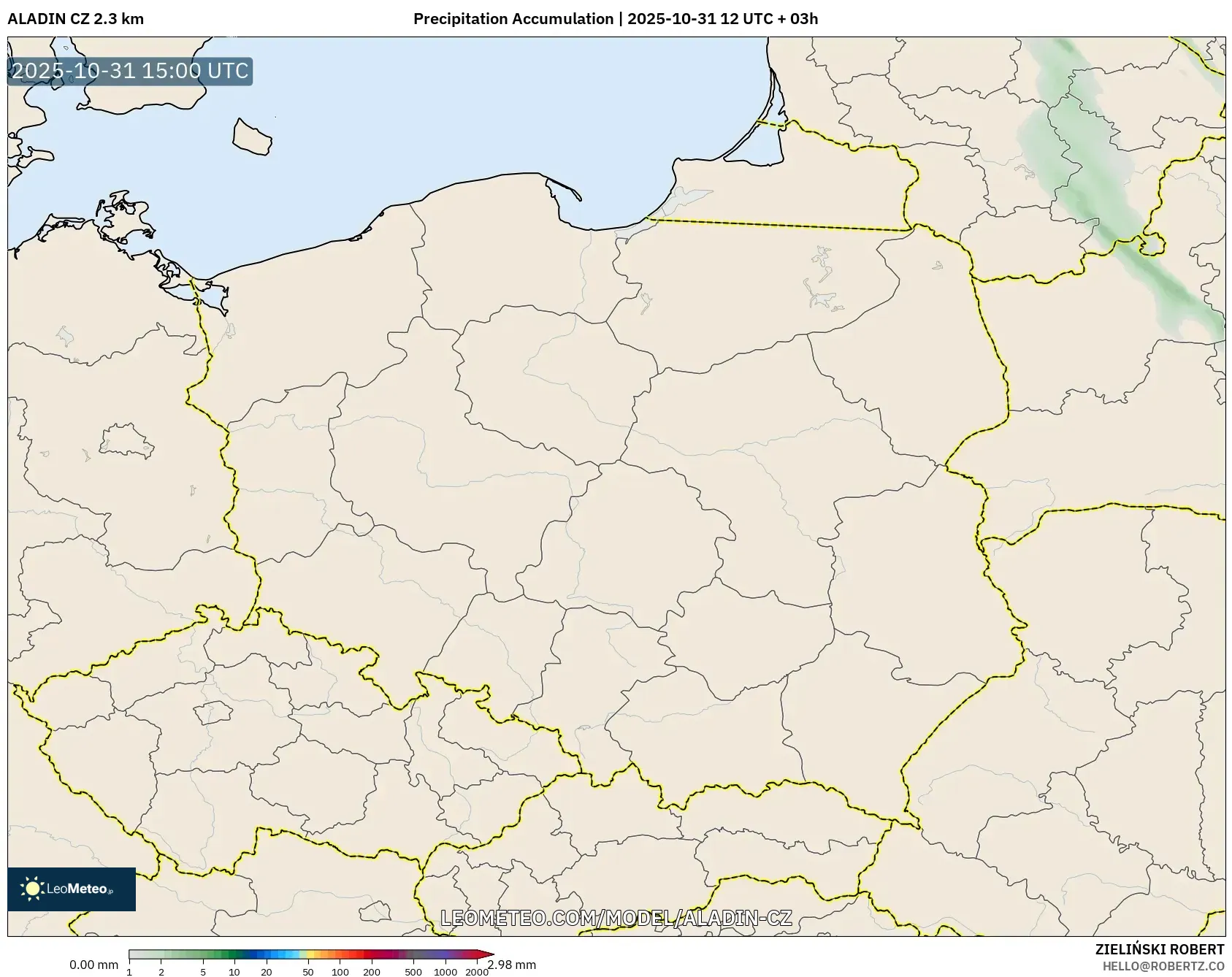 ALADIN CZ 2.3 km model - Poland, Precipitation Accumulation ALADIN CZ 2.3 km model - Poland, Precipitation Accumulation
