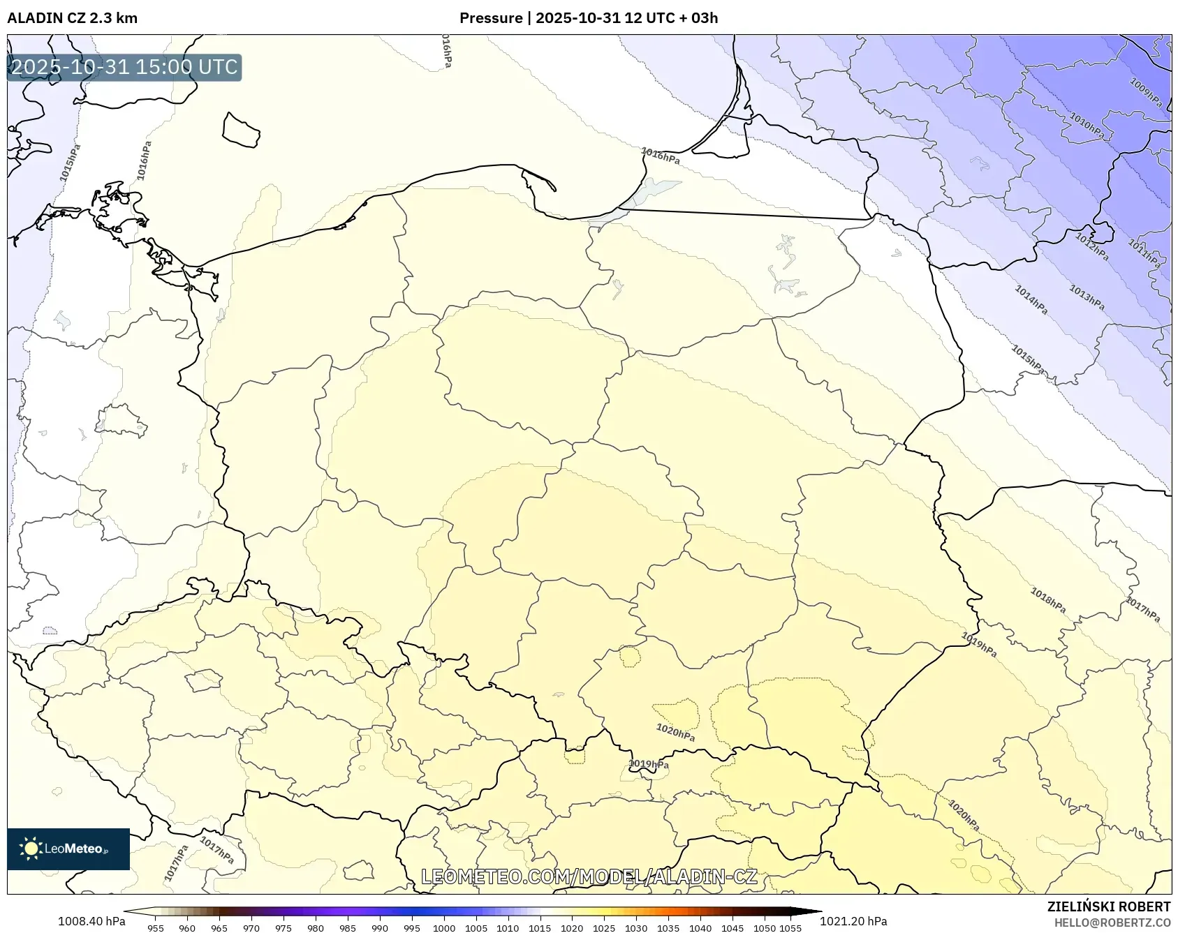 ALADIN CZ 2.3 km model - Poland, Pressure ALADIN CZ 2.3 km model - Poland, Pressure