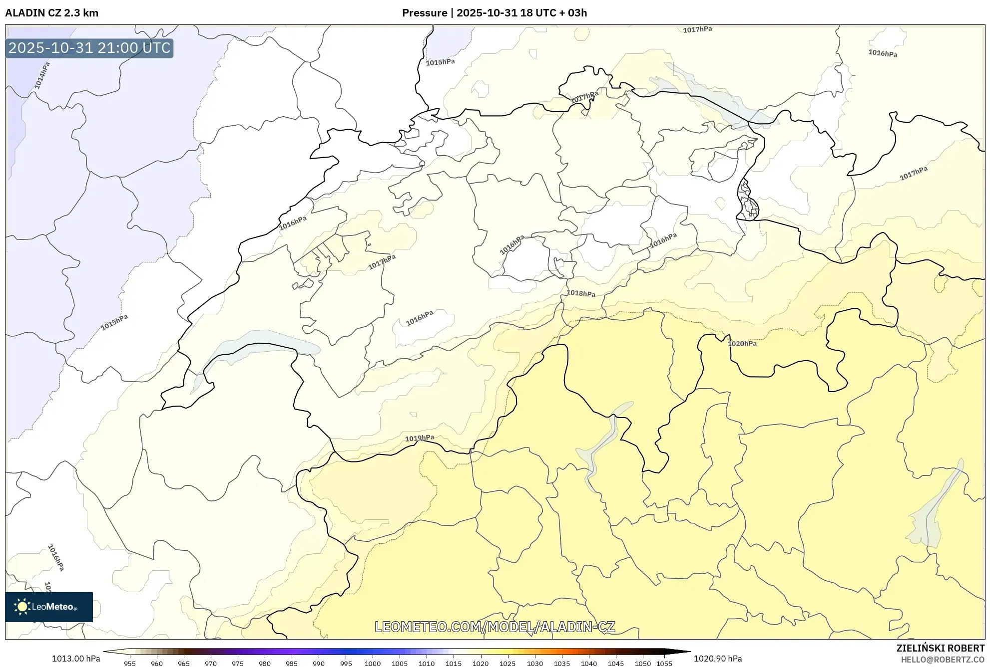 ALADIN CZ 2.3 km model - Switzerland, Pressure ALADIN CZ 2.3 km model - Switzerland, Pressure