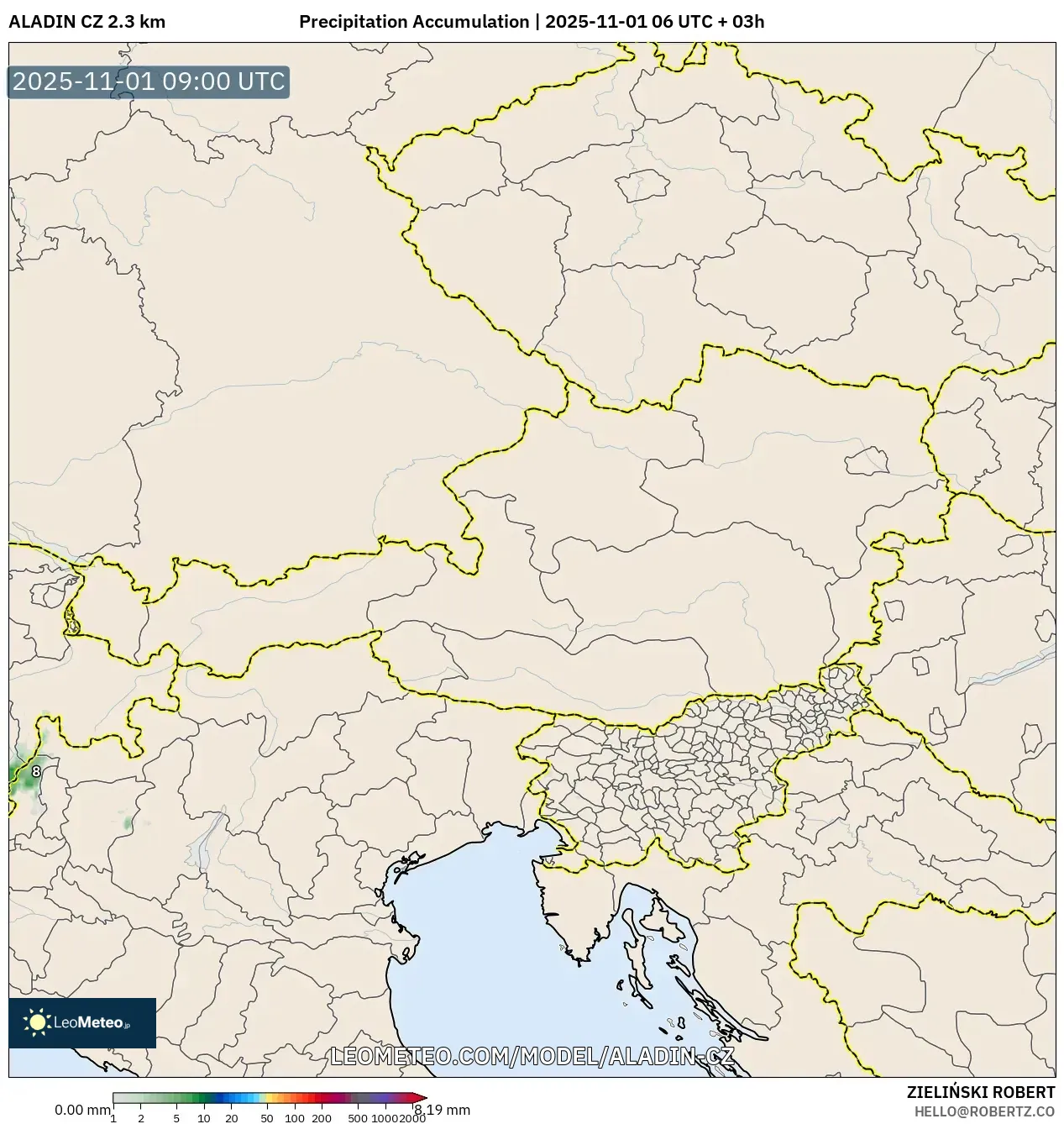 ALADIN CZ 2.3 km model - Austria, Precipitation Accumulation ALADIN CZ 2.3 km model - Austria, Precipitation Accumulation
