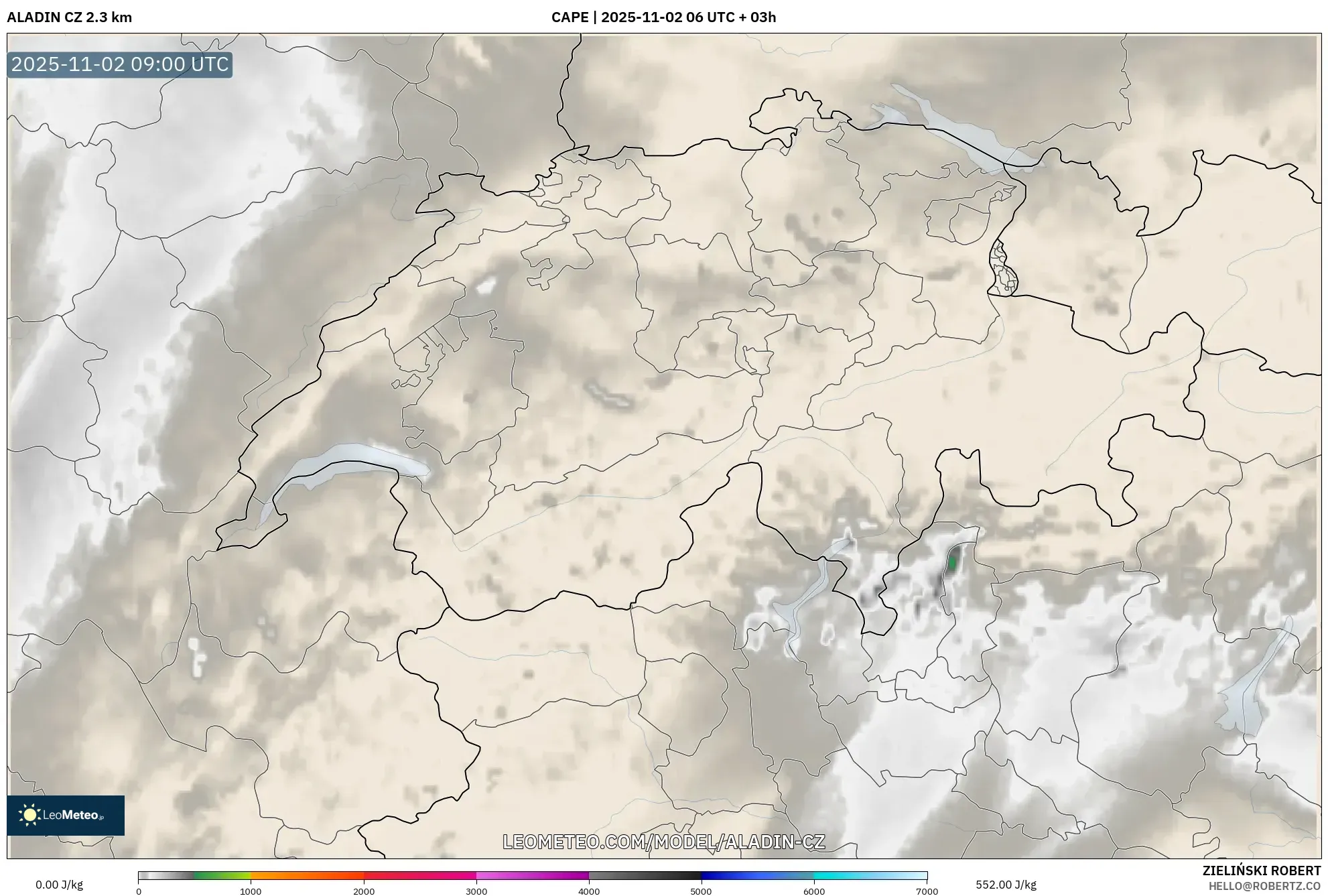 ALADIN CZ 2.3 km model - Switzerland, CAPE