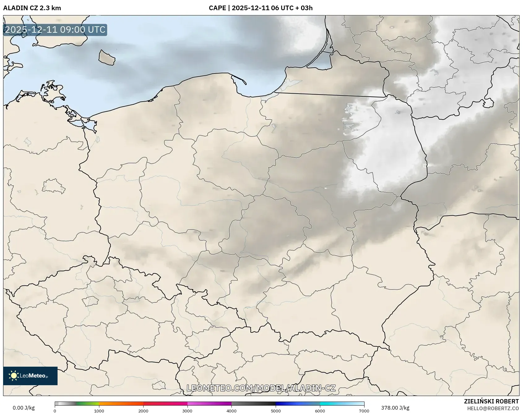 ALADIN CZ 2.3 km model - Poland, CAPE