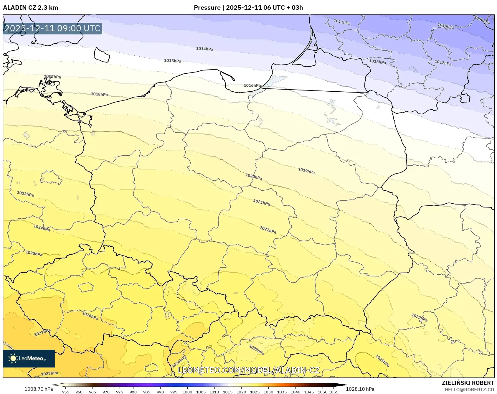 ALADIN CZ 2.3 km model - Poland, Pressure