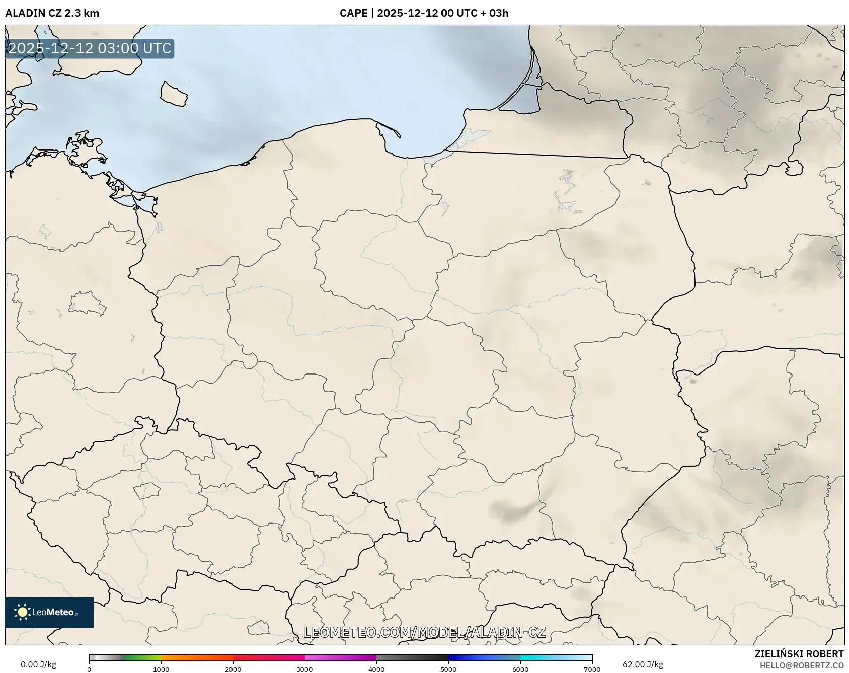 ALADIN CZ 2.3 km model - Poland, CAPE