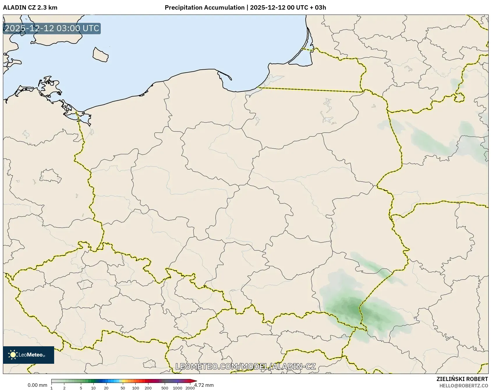 ALADIN CZ 2.3 km model - Poland, Pengumpulan Hujan