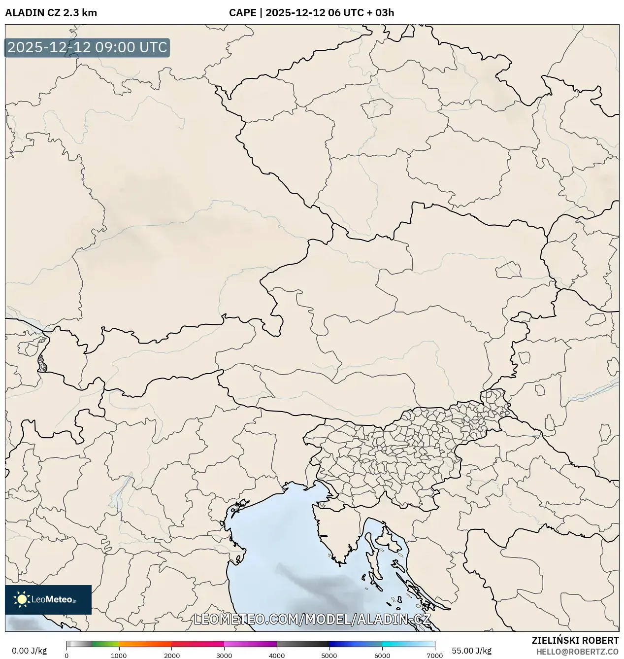 ALADIN CZ 2.3 km model - Austria, CAPE