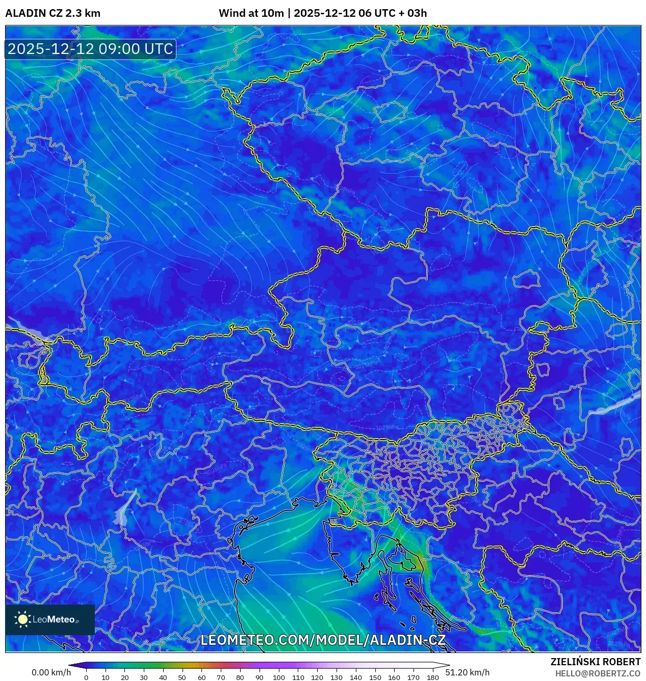 ALADIN CZ 2.3 km model - Austria, Angin 10 m