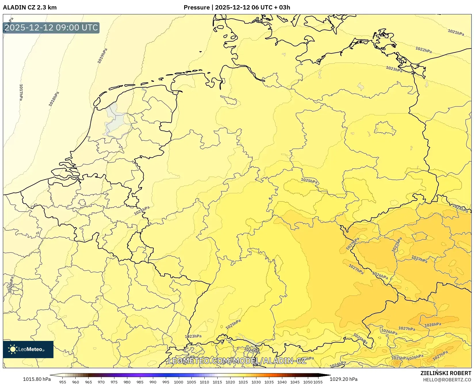 ALADIN CZ 2.3 km model - Jerman, Tekanan
