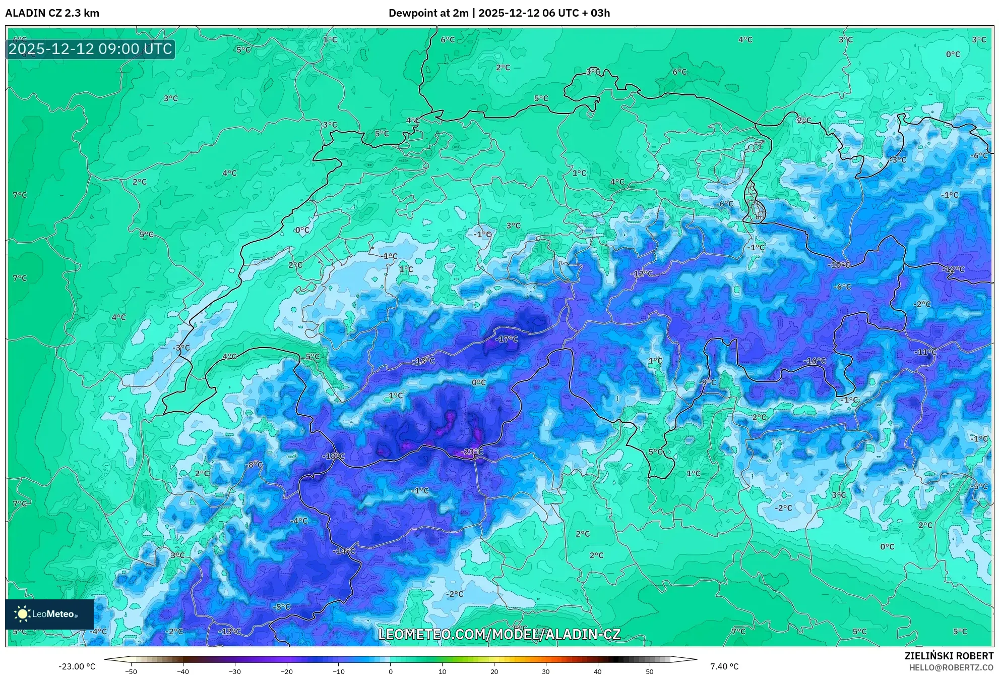 ALADIN CZ 2.3 km model - Switzerland, Takat Embun 2 m