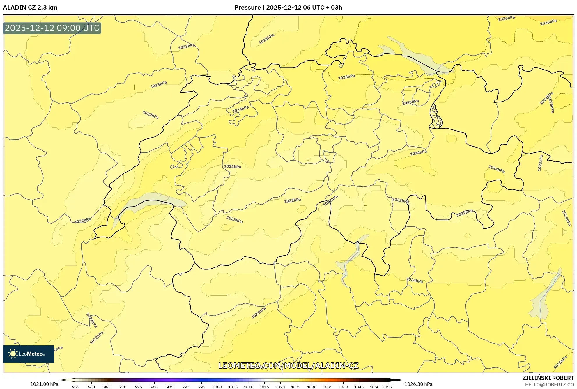 ALADIN CZ 2.3 km model - Switzerland, Tekanan