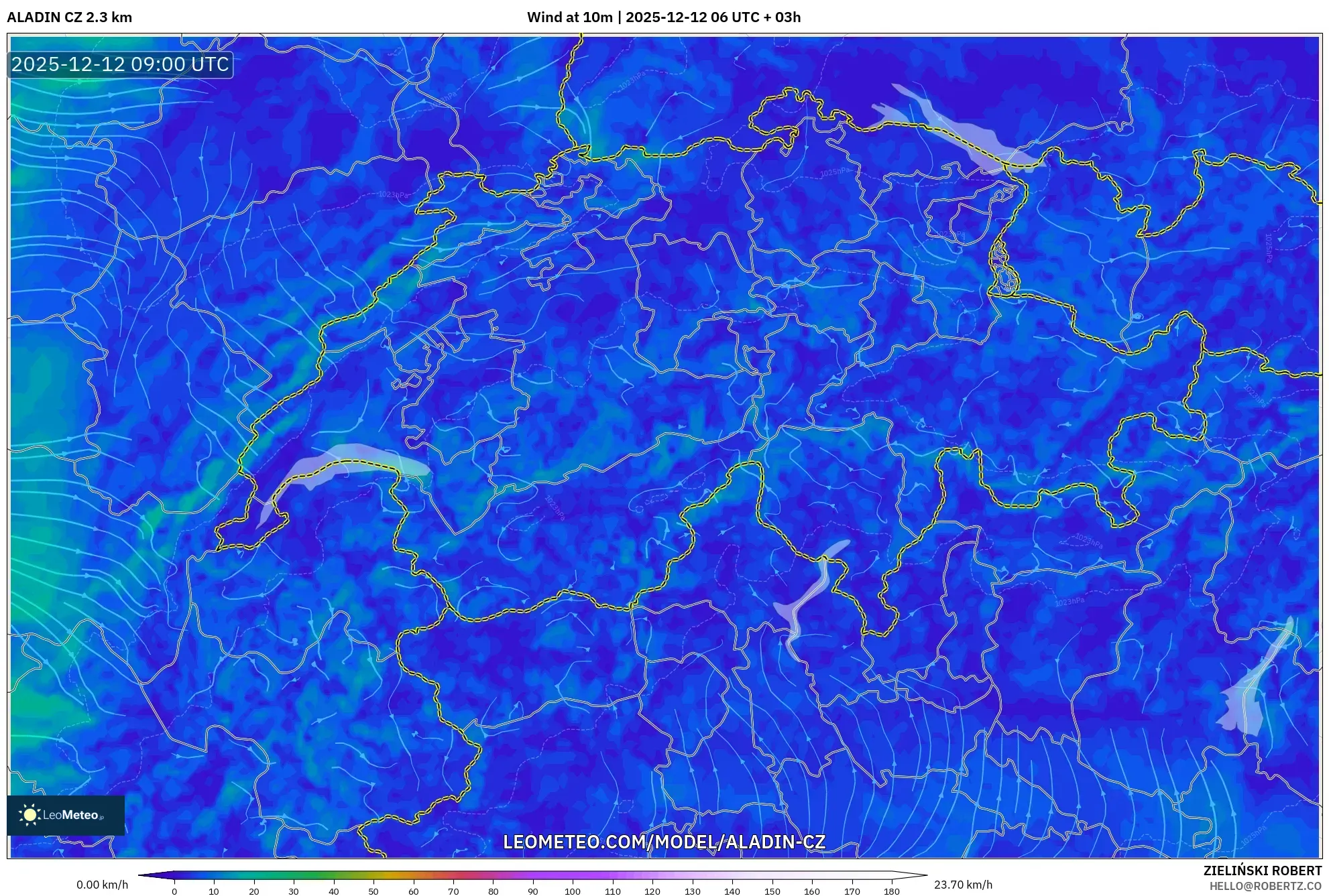 ALADIN CZ 2.3 km model - Switzerland, Angin 10 m