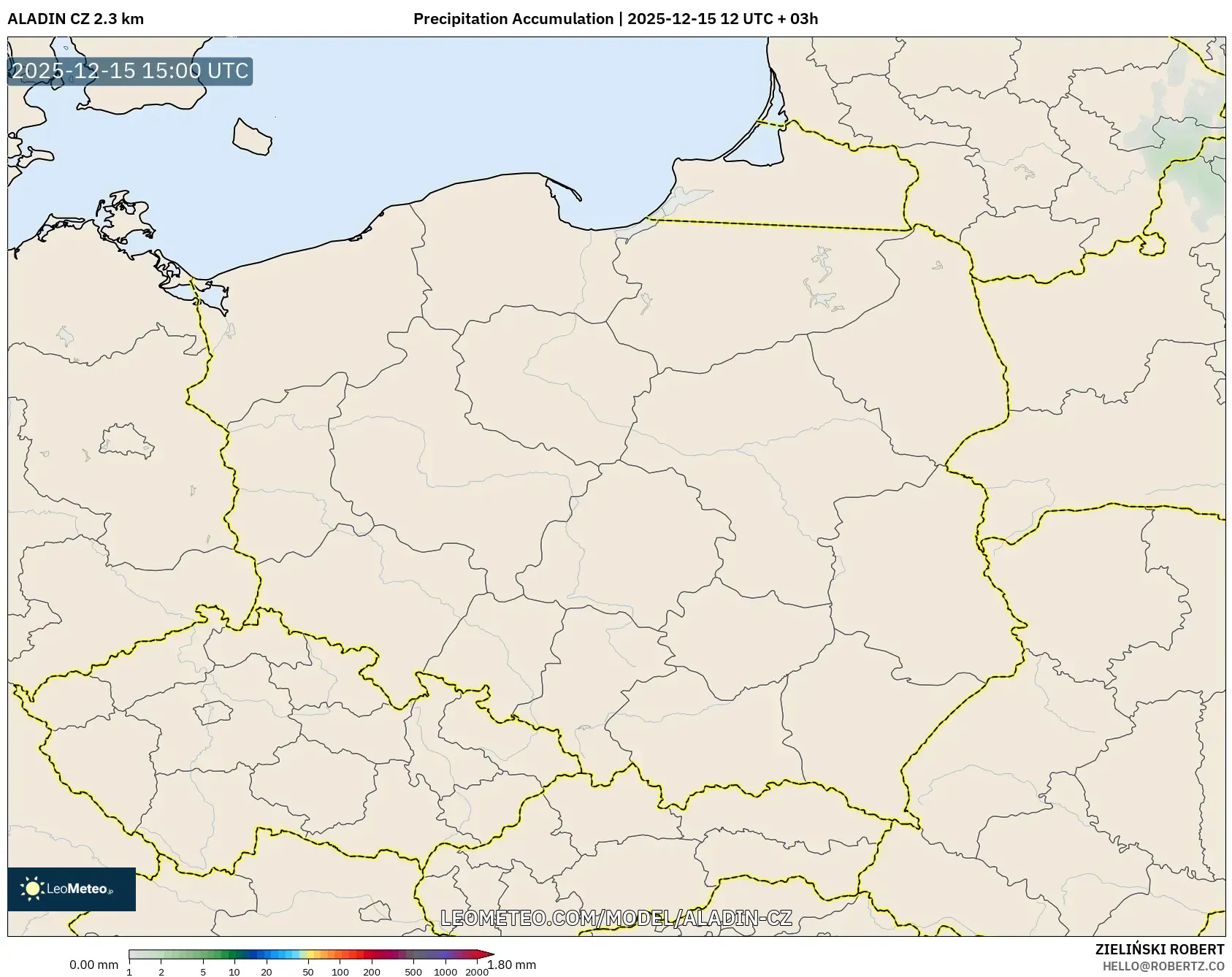 ALADIN CZ 2.3 km model - Poland, Precipitation Accumulation