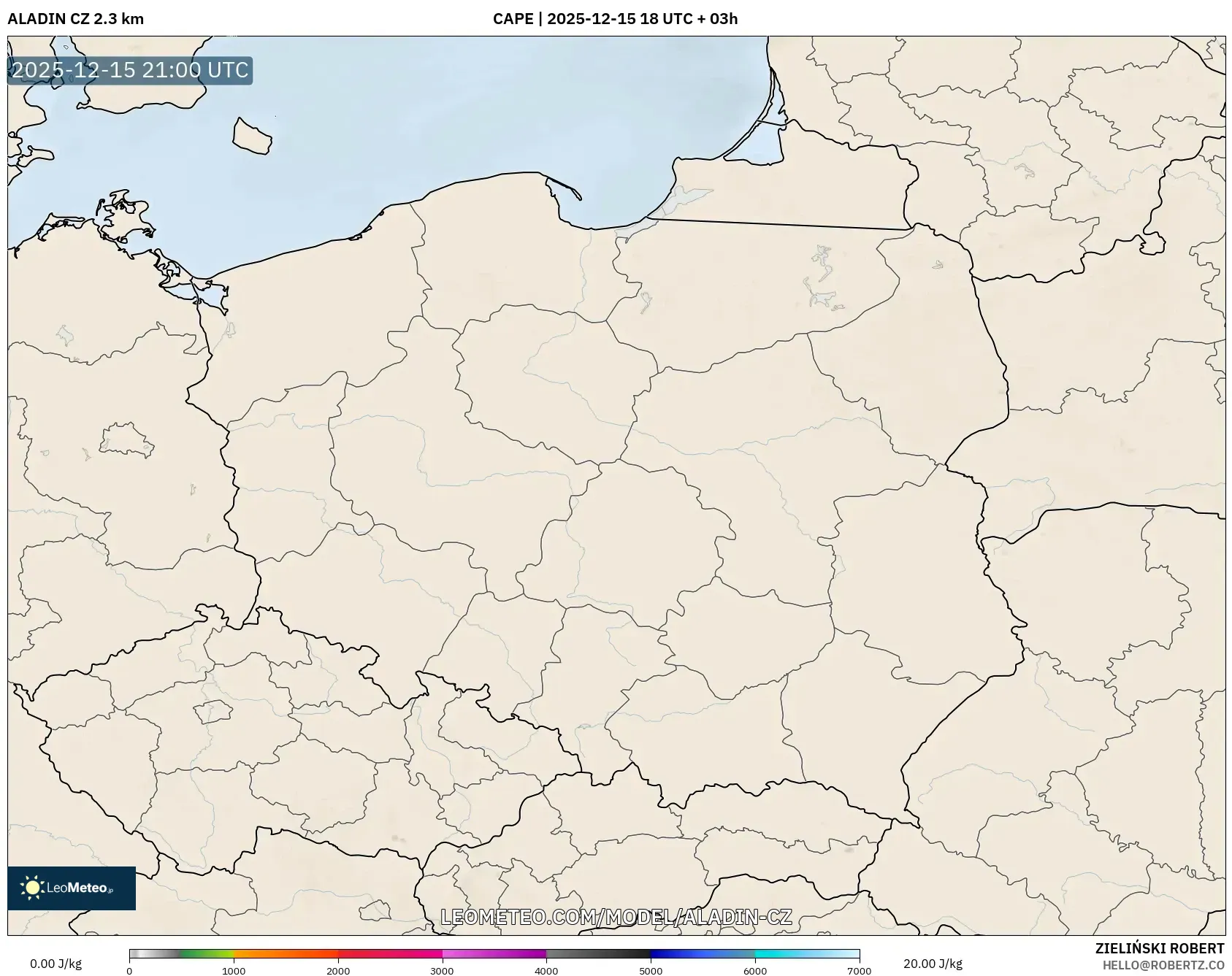 ALADIN CZ 2.3 km model - Poland, CAPE