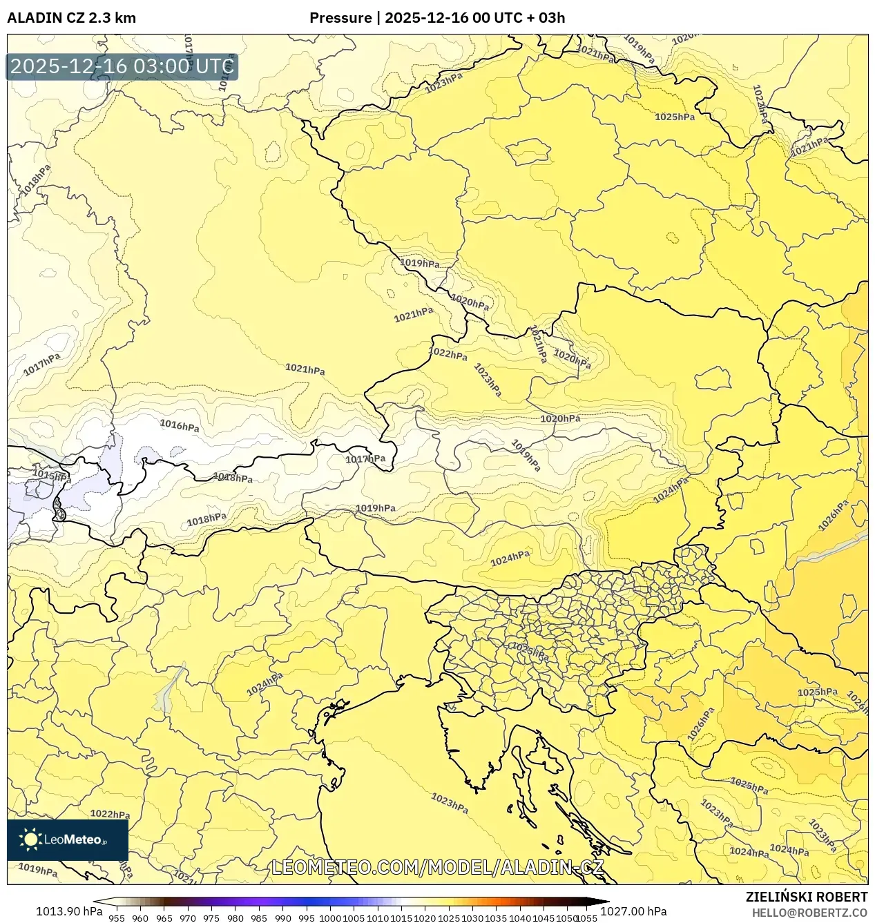 ALADIN CZ 2.3 km model - Austria, Pressure