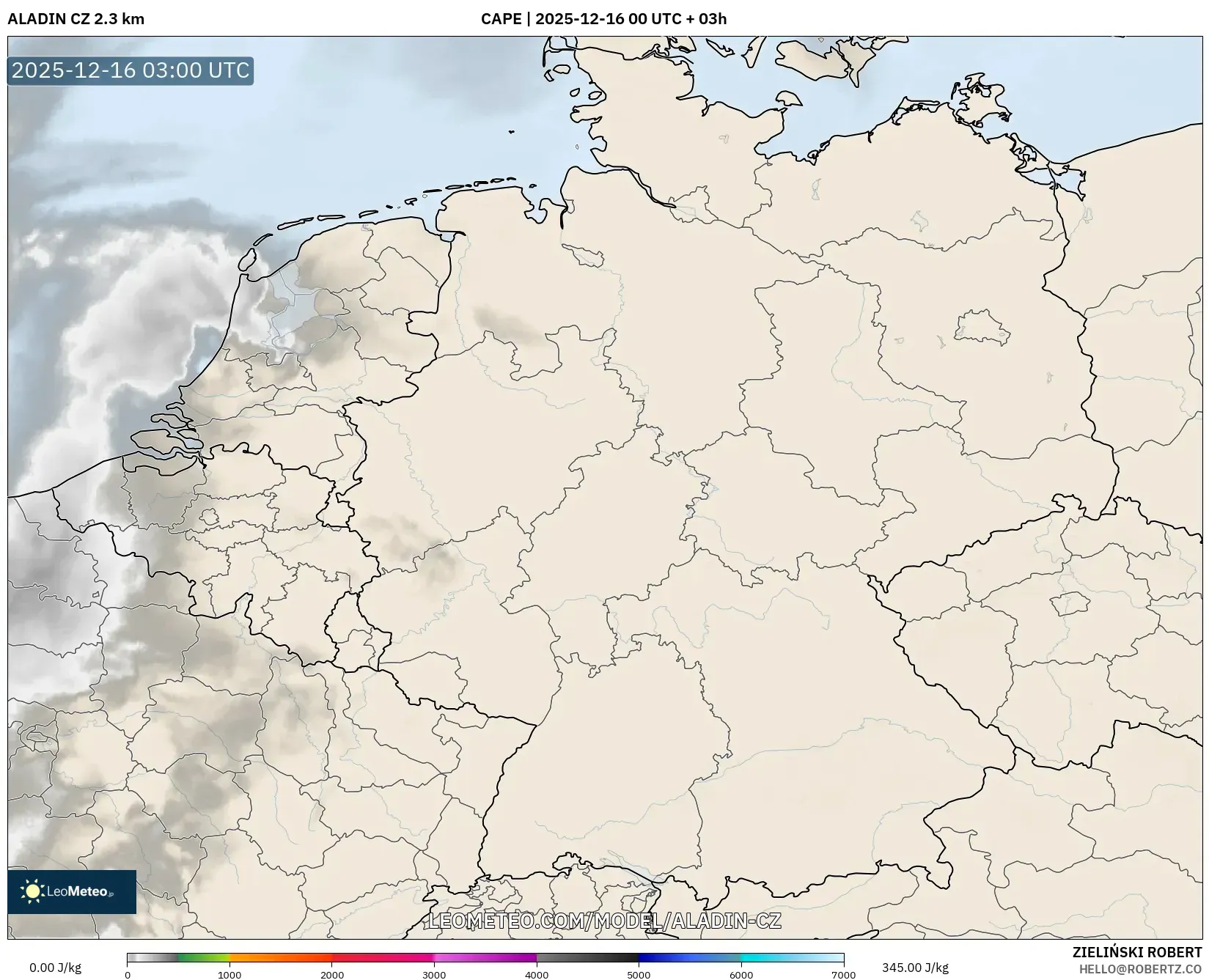 ALADIN CZ 2.3 km model - Germany, CAPE
