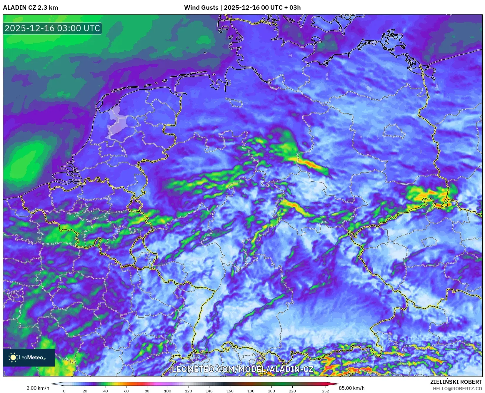 ALADIN CZ 2.3 km model - Germany, Wind Gusts