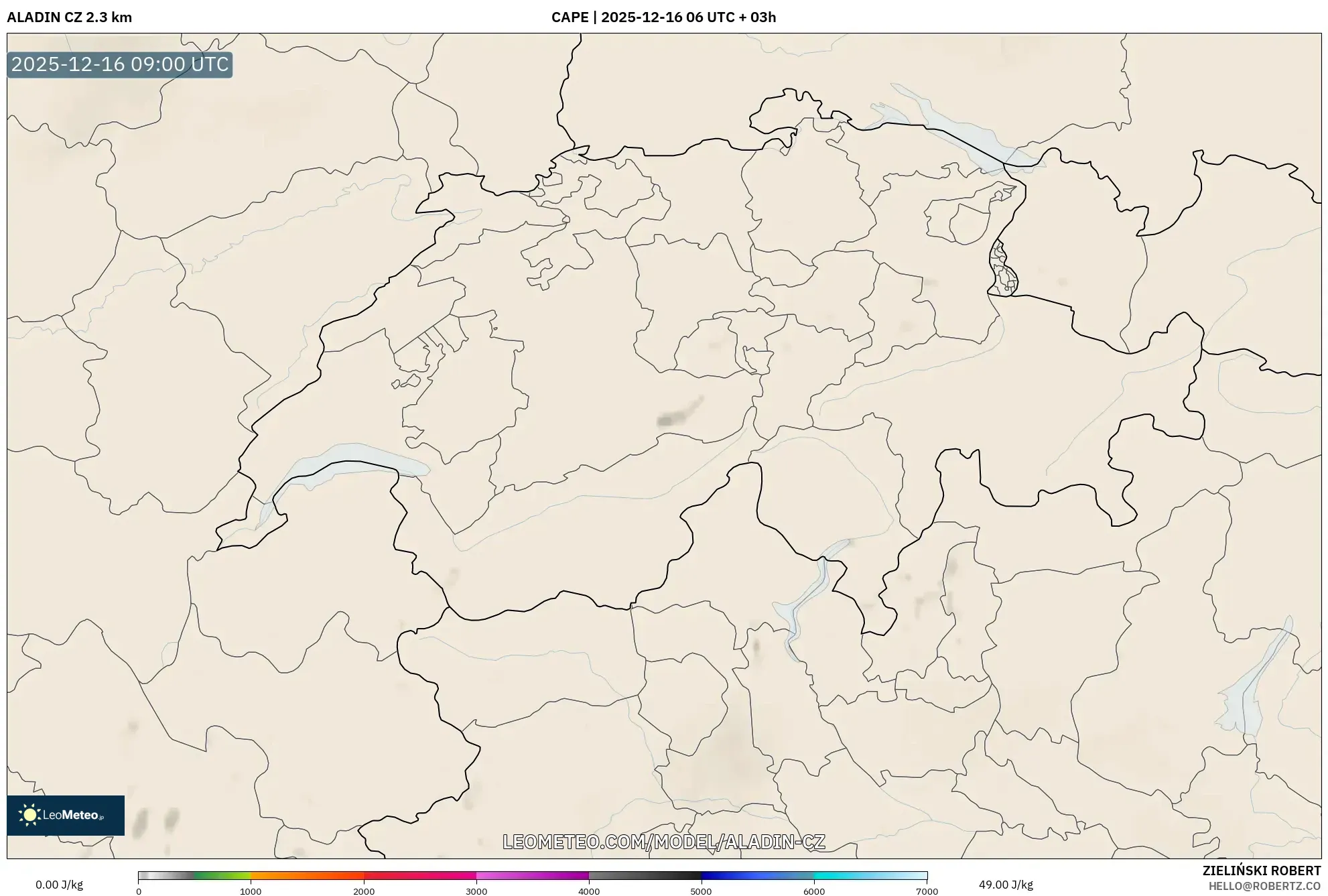 ALADIN CZ 2.3 km model - Switzerland, CAPE