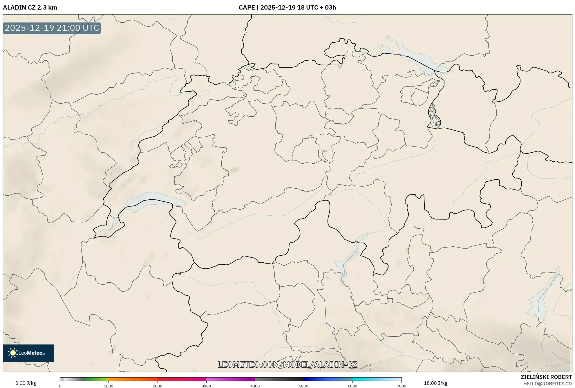 ALADIN CZ 2.3 km model - Switzerland, CAPE