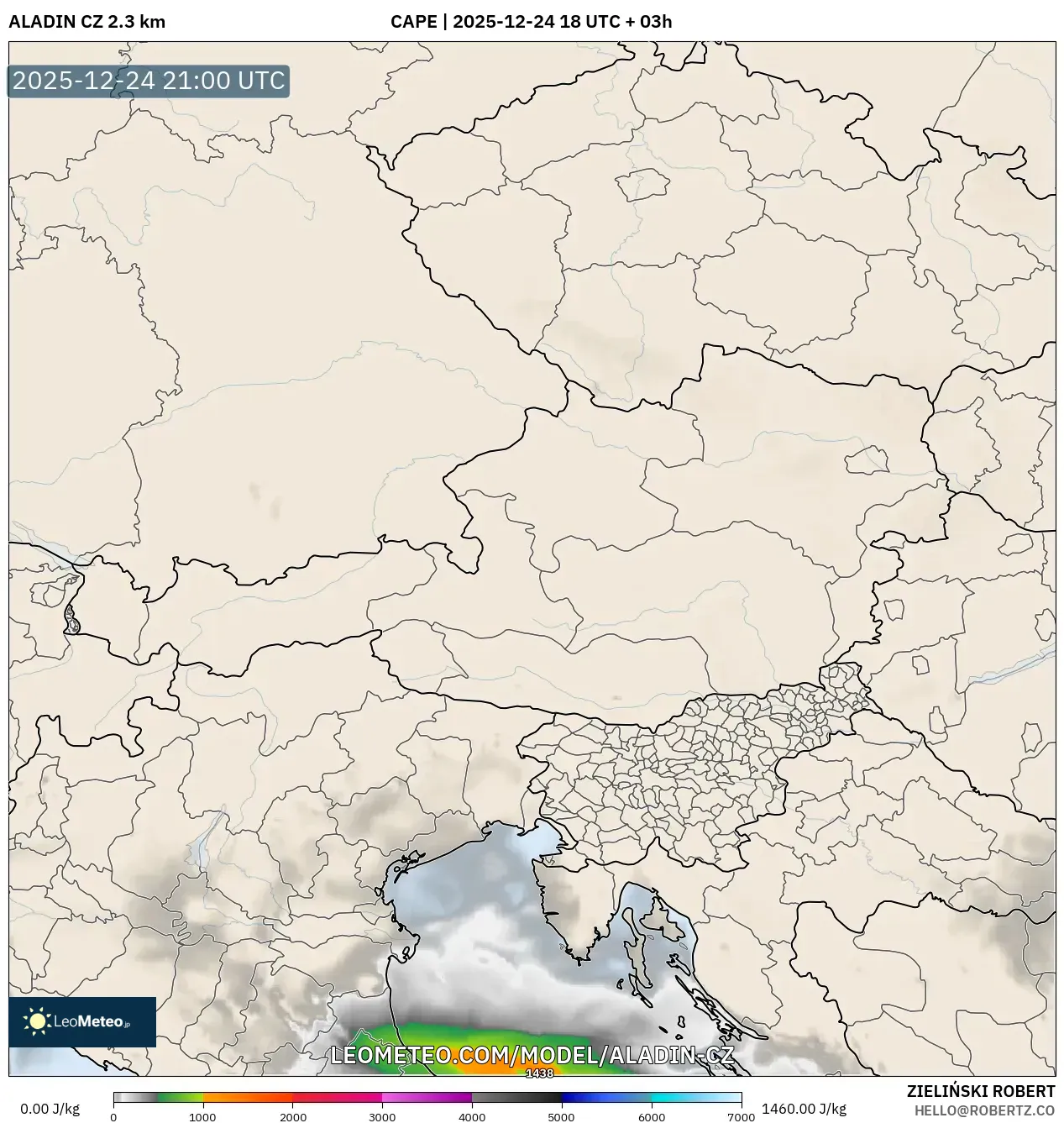 ALADIN CZ 2.3 km model - Austria, CAPE