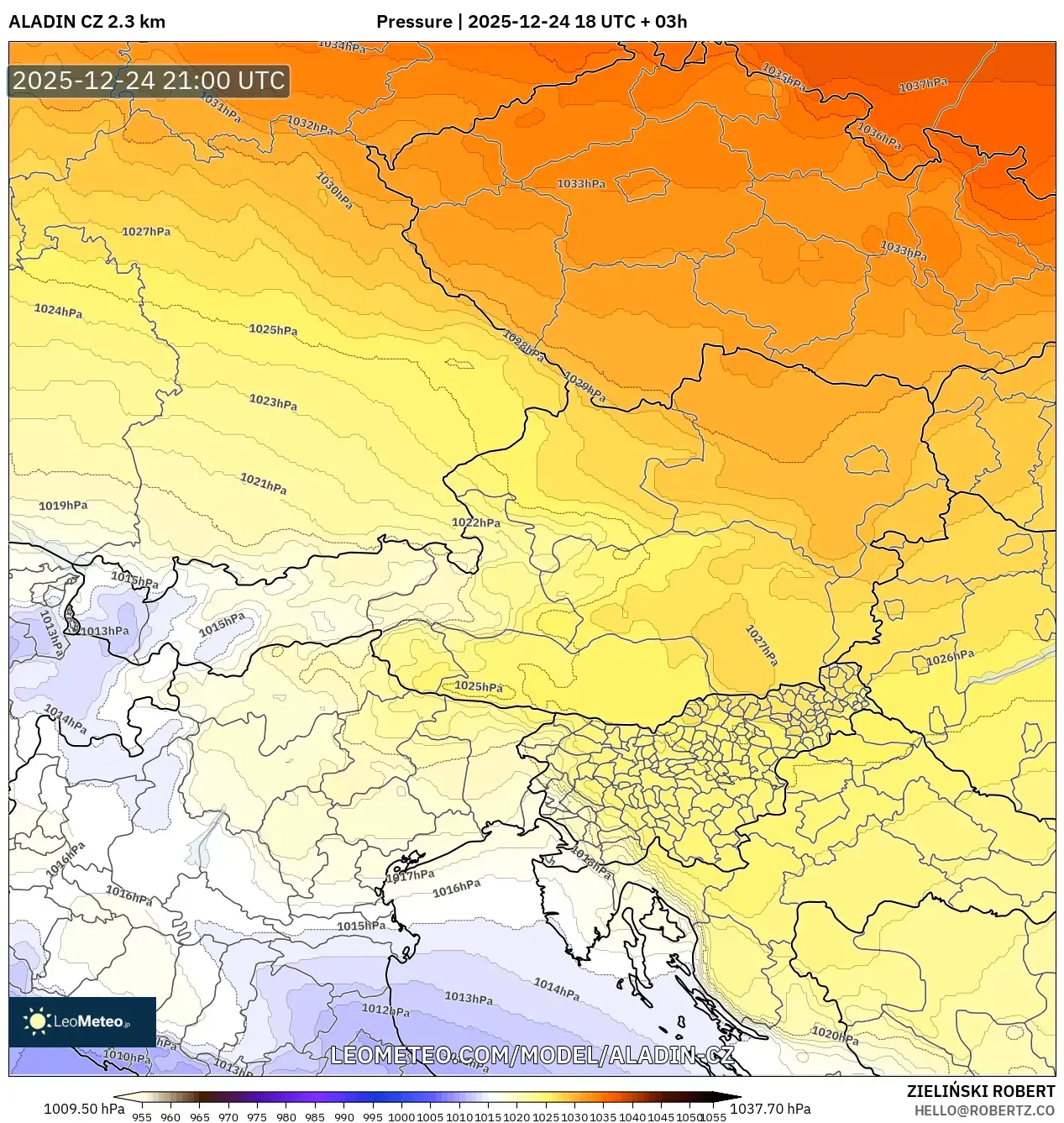 ALADIN CZ 2.3 km model - Austria, Pressure