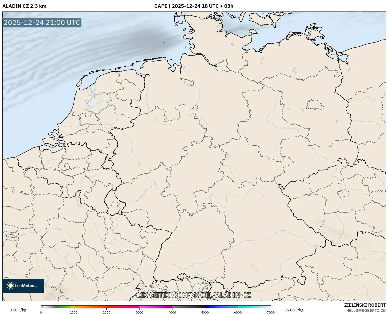 ALADIN CZ 2.3 km model - Germany, CAPE