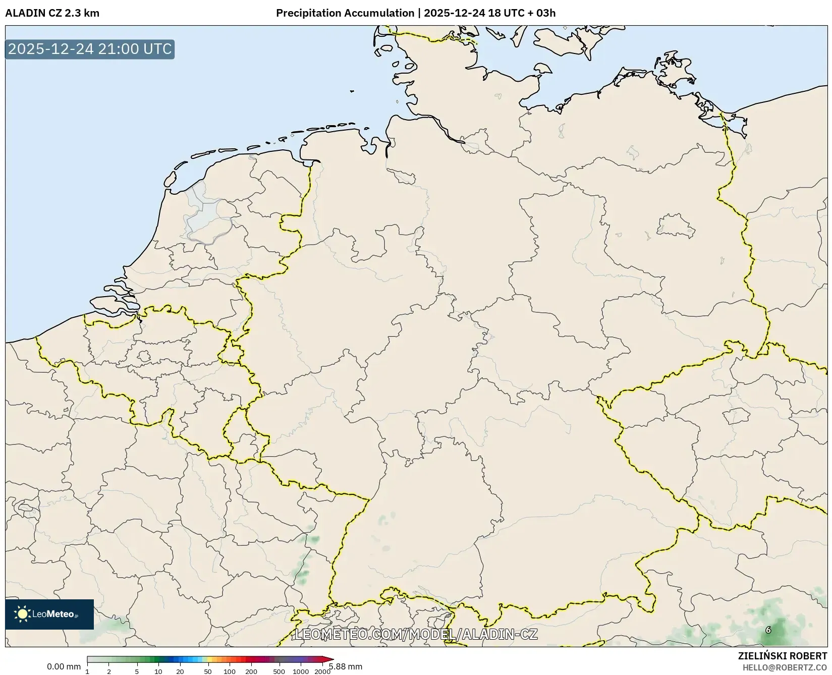ALADIN CZ 2.3 km model - Germany, Precipitation Accumulation