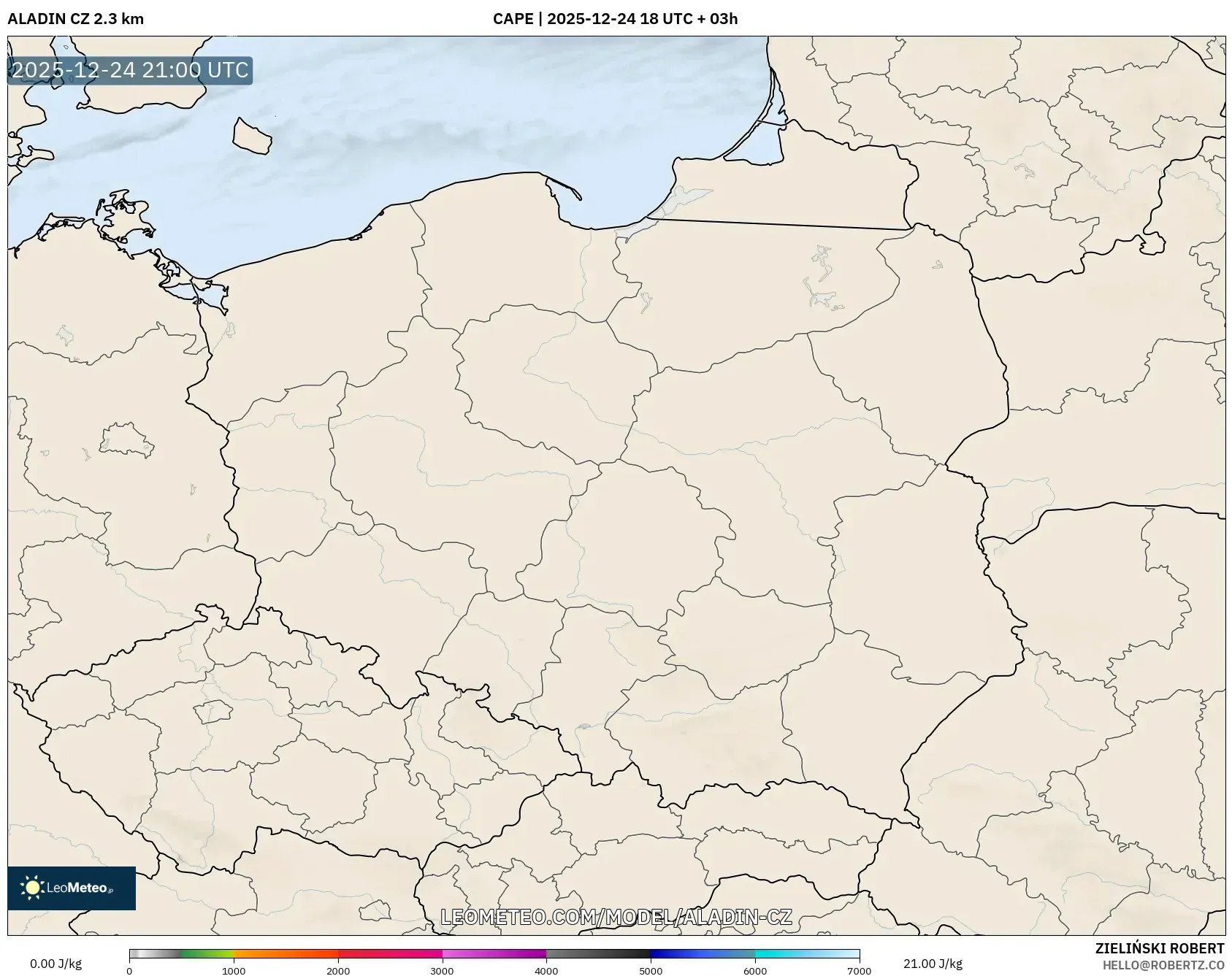 ALADIN CZ 2.3 km model - Poland, CAPE