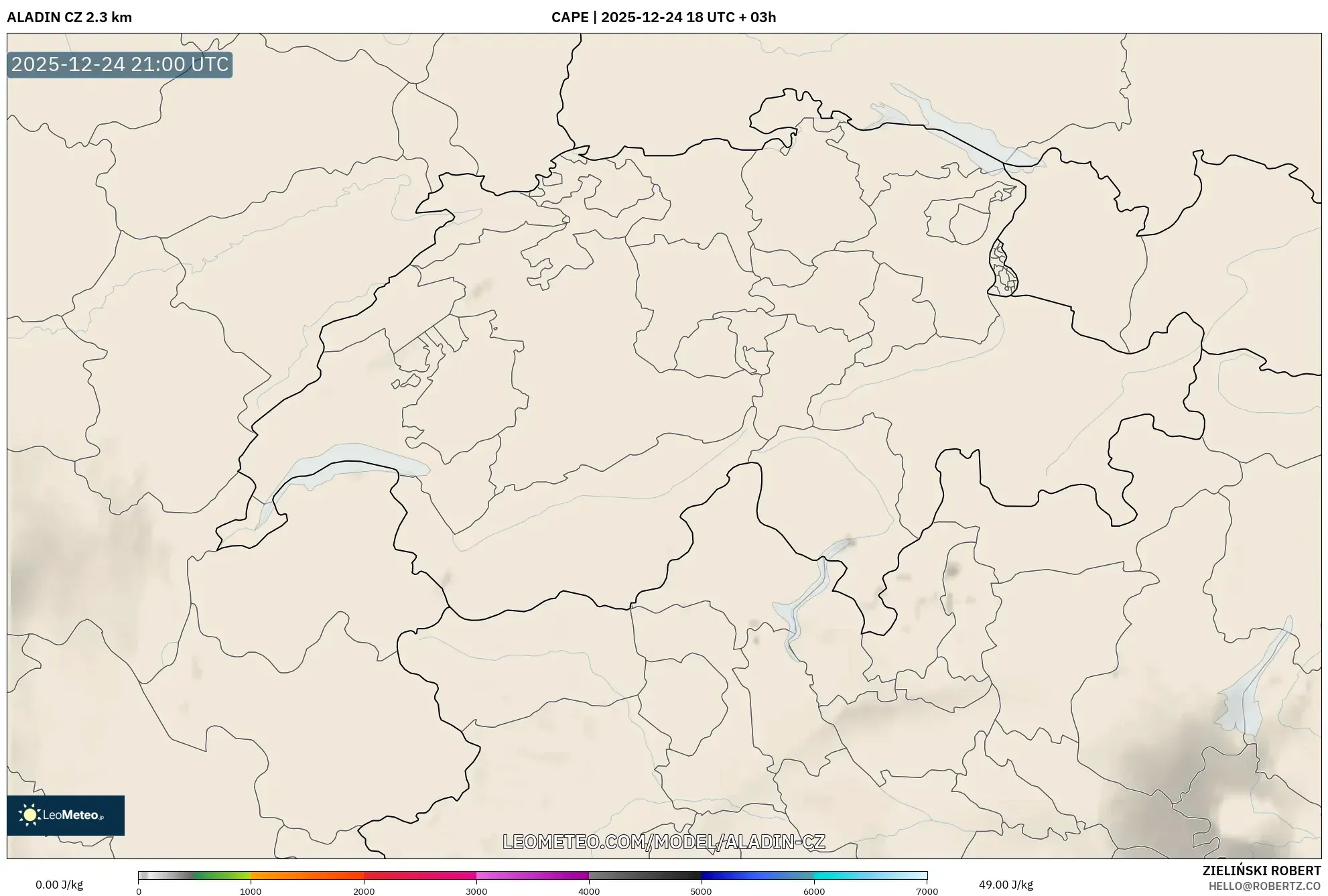 ALADIN CZ 2.3 km model - Switzerland, CAPE